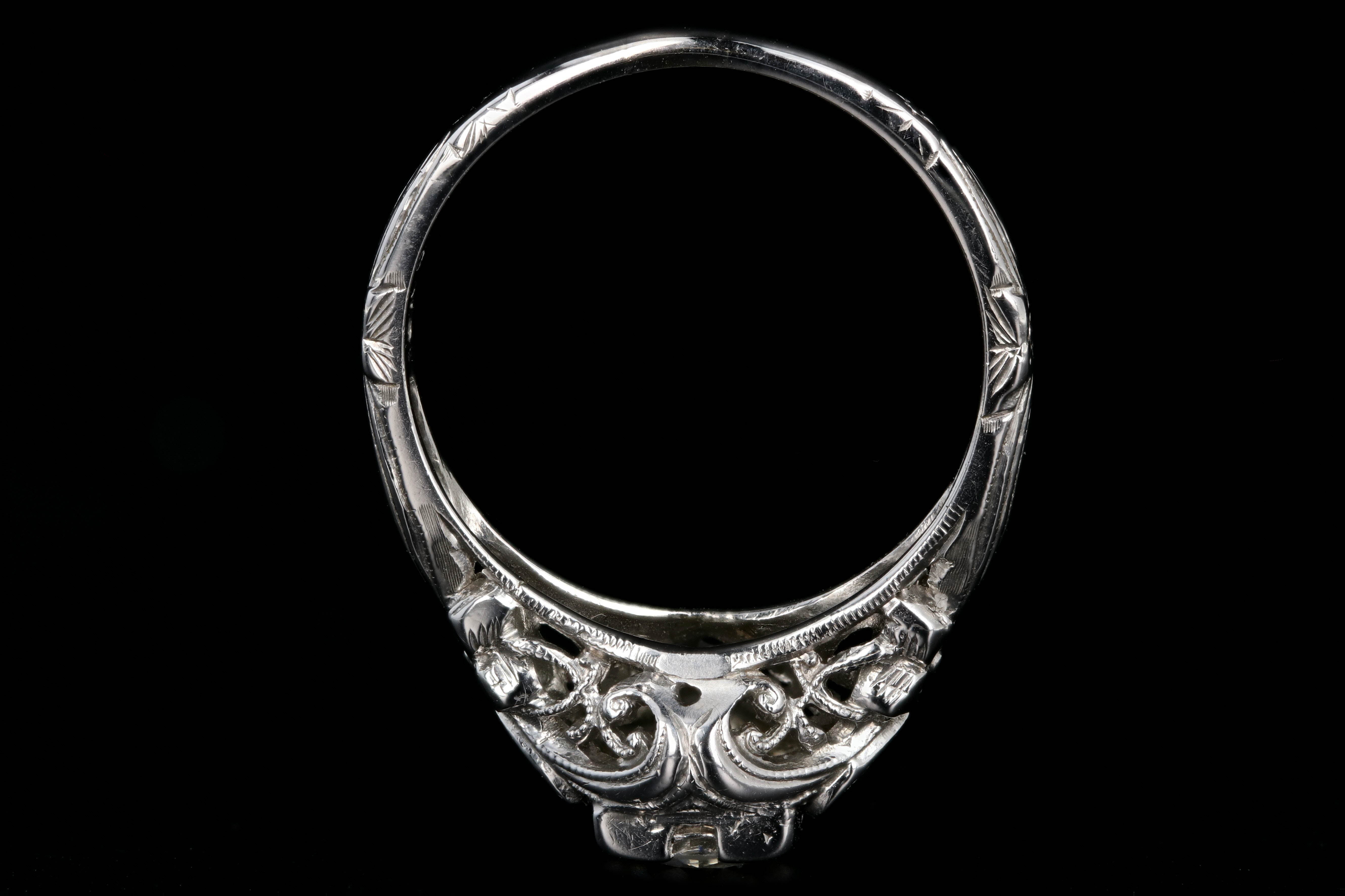 Art Deco 18k white gold .75CT Old European Cut Diamond Ring - Queen May