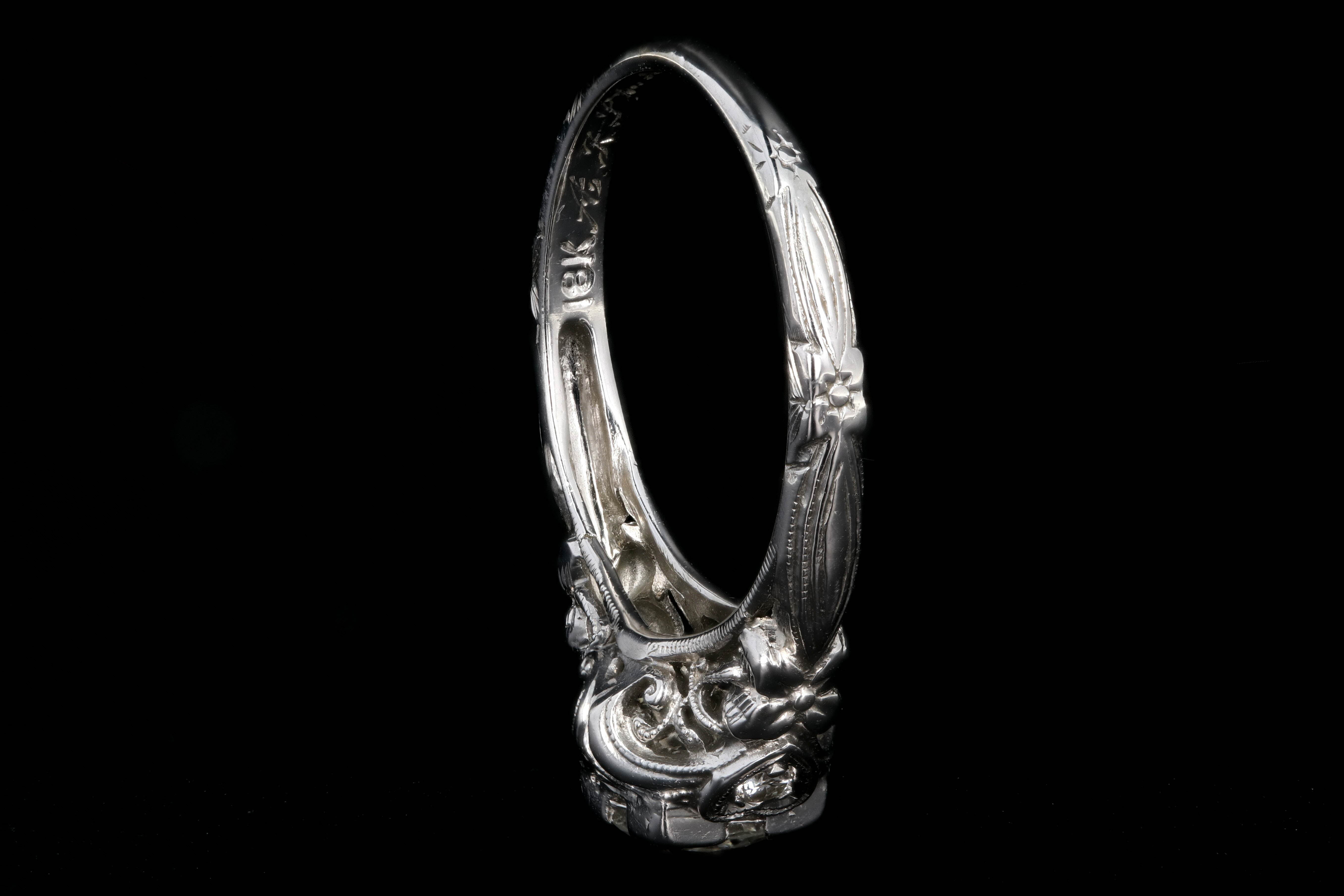 Art Deco 18k white gold .75CT Old European Cut Diamond Ring - Queen May