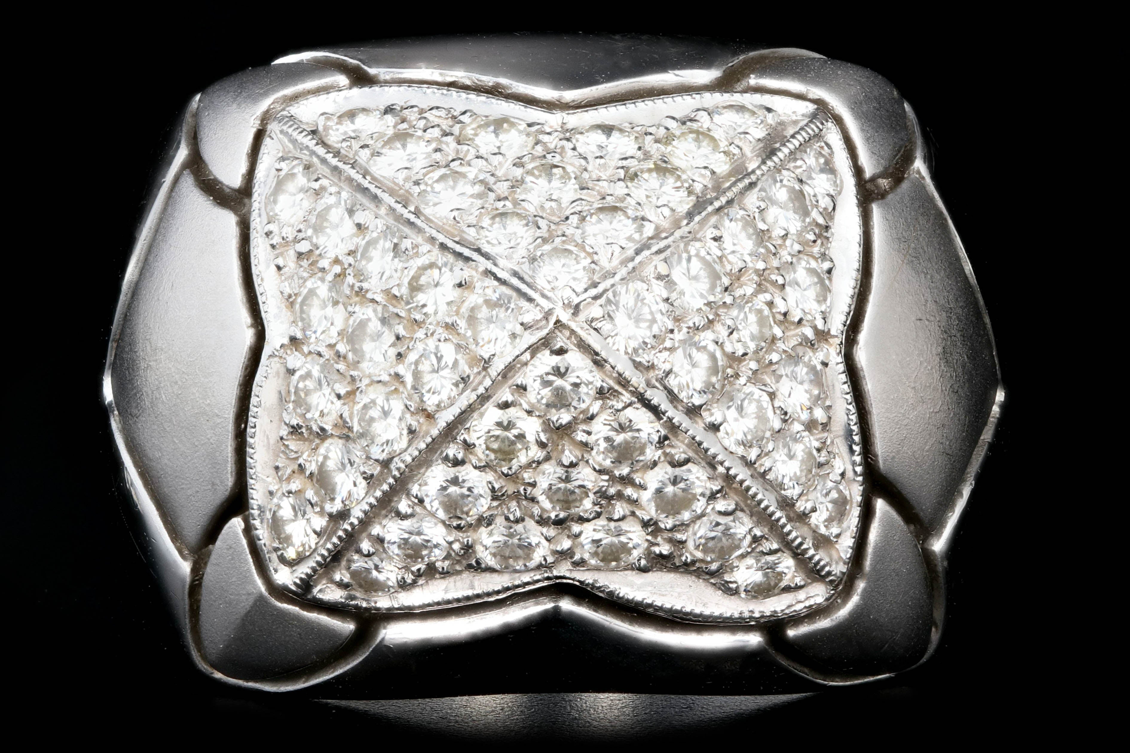 18K Brushed White Gold 1.2 CTW Pave Set Diamond Dome Ring - Queen May