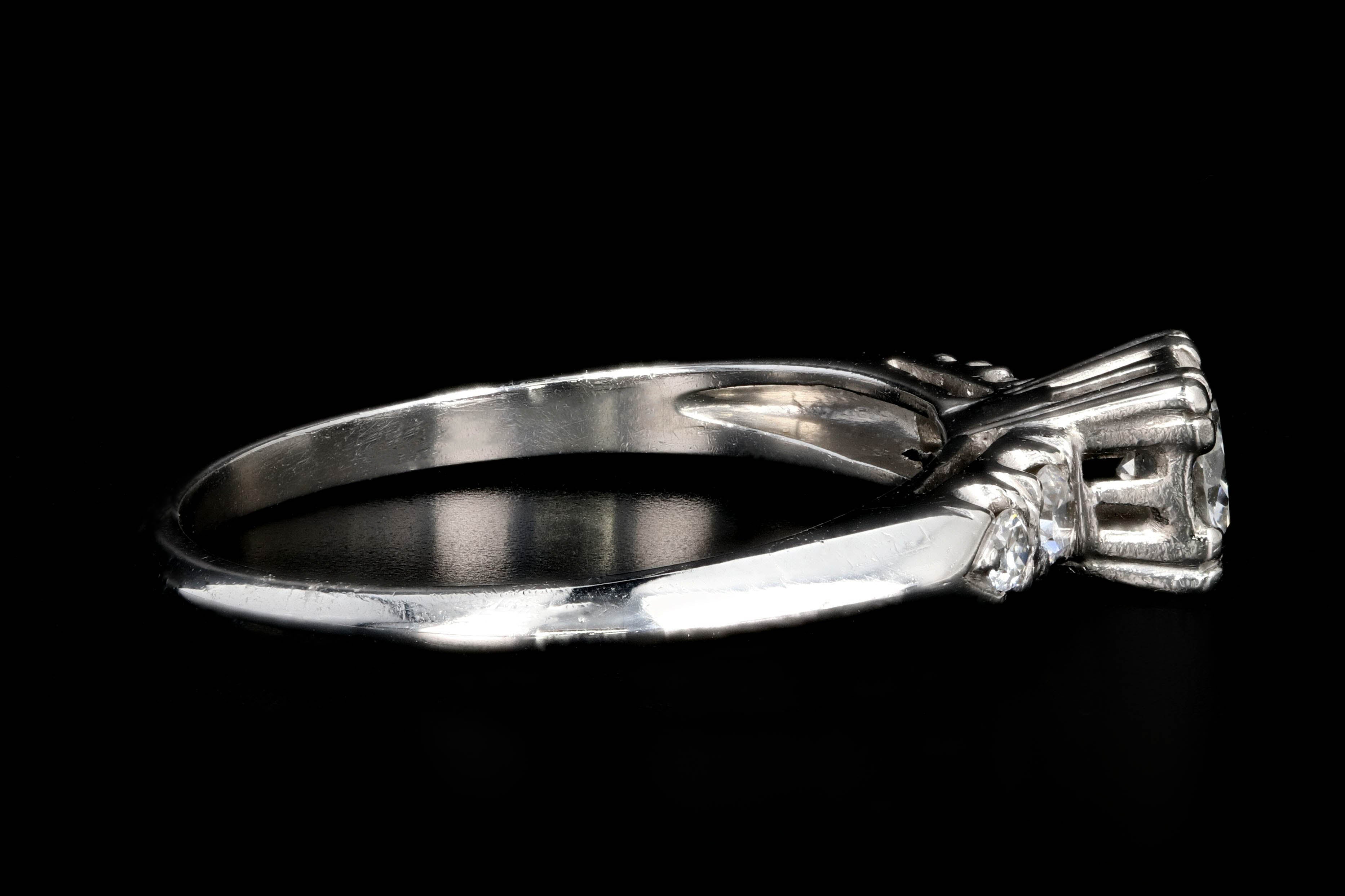 Mid Century Platinum .26 Carat Transition Cut Diamond Engagement Ring - Queen May