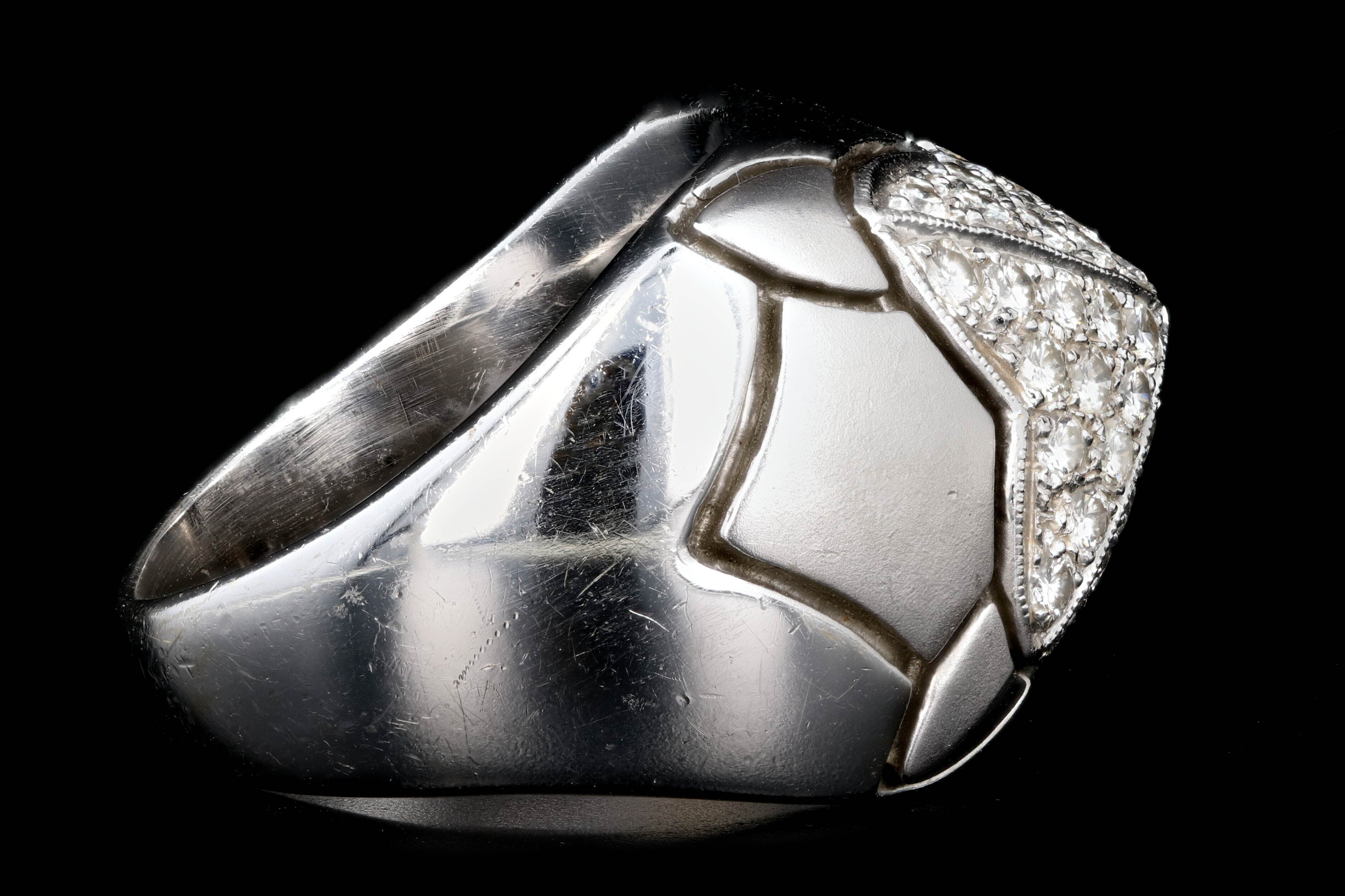 18K Brushed White Gold 1.2 CTW Pave Set Diamond Dome Ring - Queen May