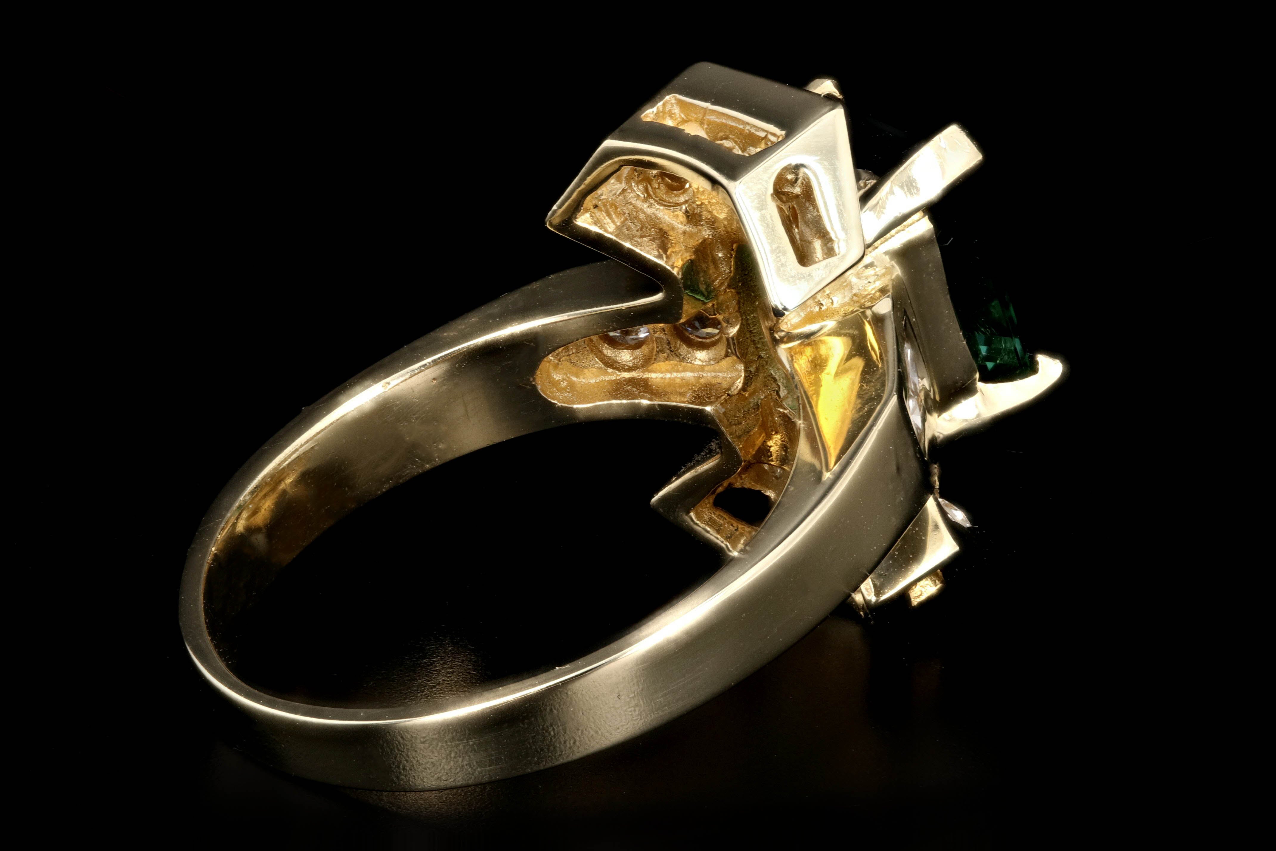 Vintage 14K Yellow Gold 1.6 CTR Green Tourmaline and Diamond Ring - Queen May