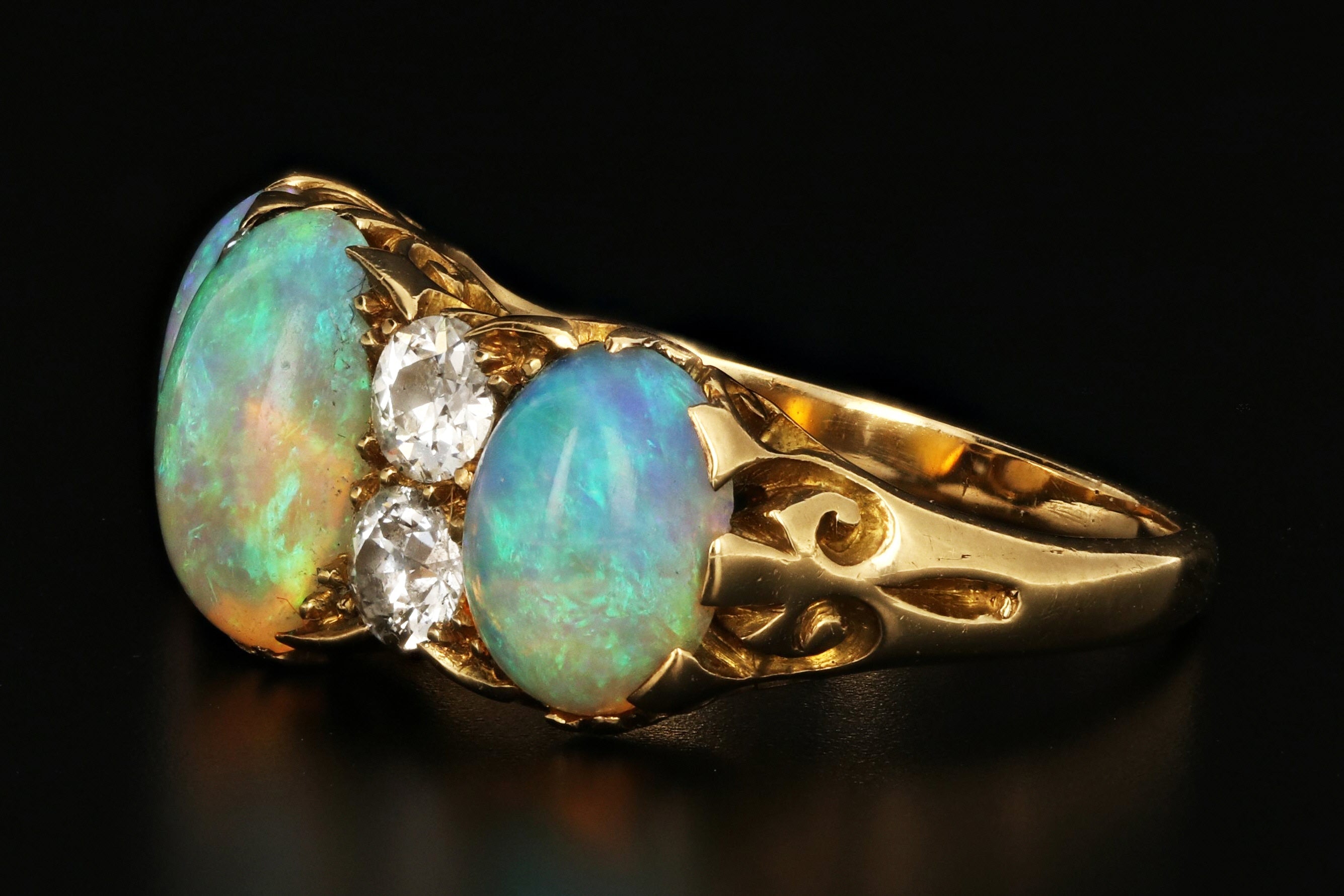 Victorian 18K Gold Opal & Old European Cut Diamond Ring c.1895 - Queen May