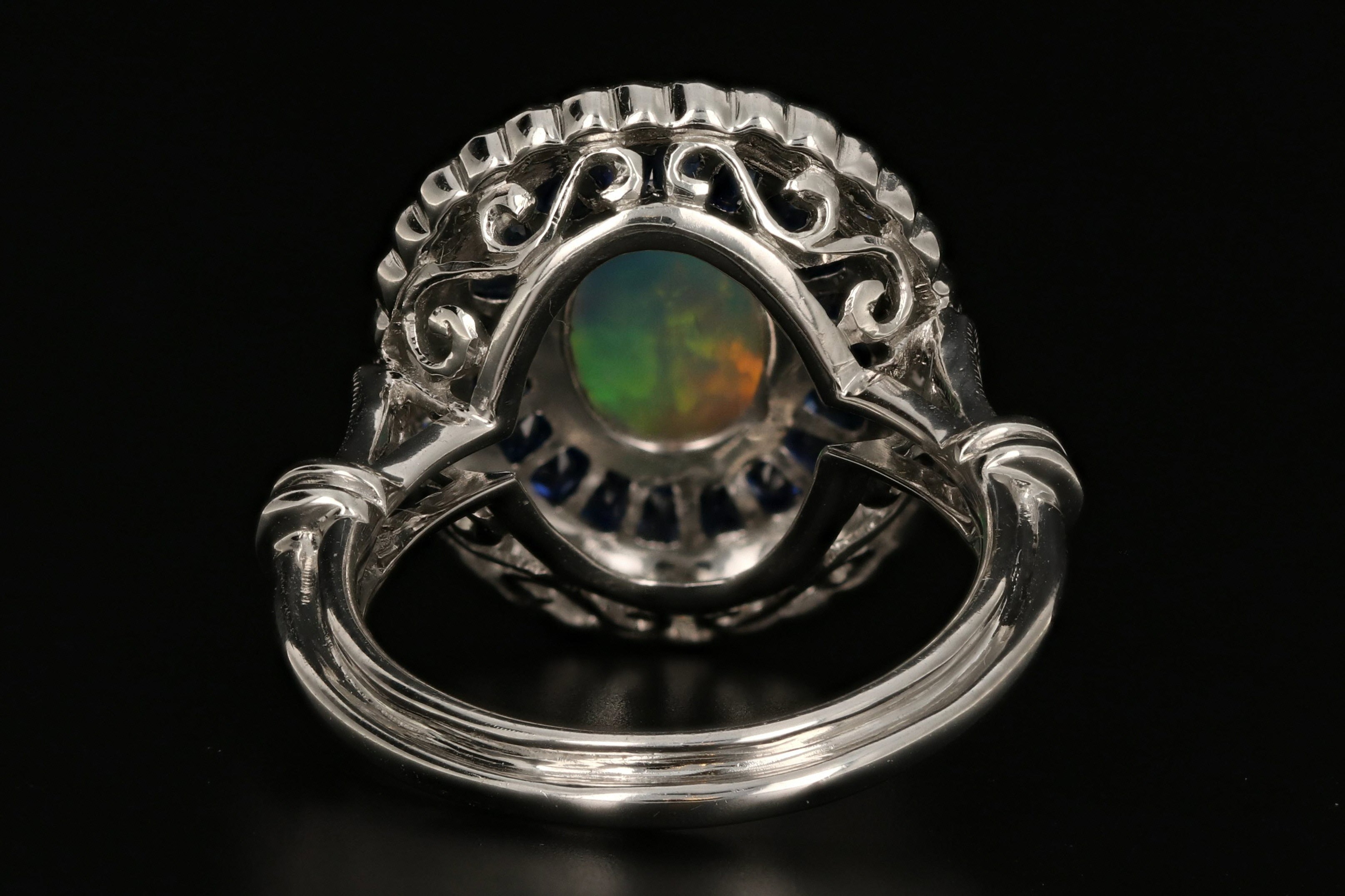 Edwardian Style 18K Gold Opal, Sapphire & Diamond Ring - Queen May