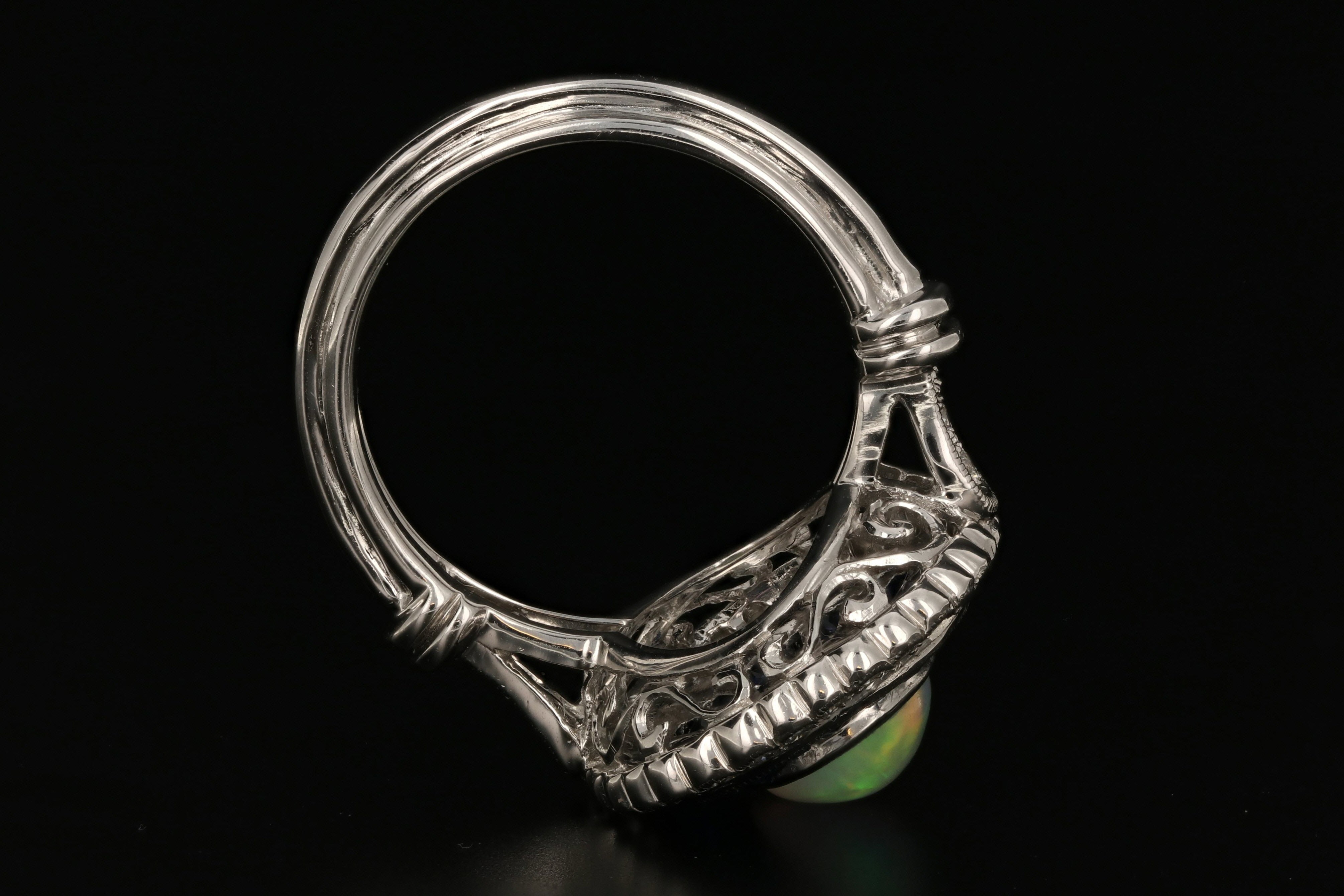 Edwardian Style 18K Gold Opal, Sapphire & Diamond Ring - Queen May