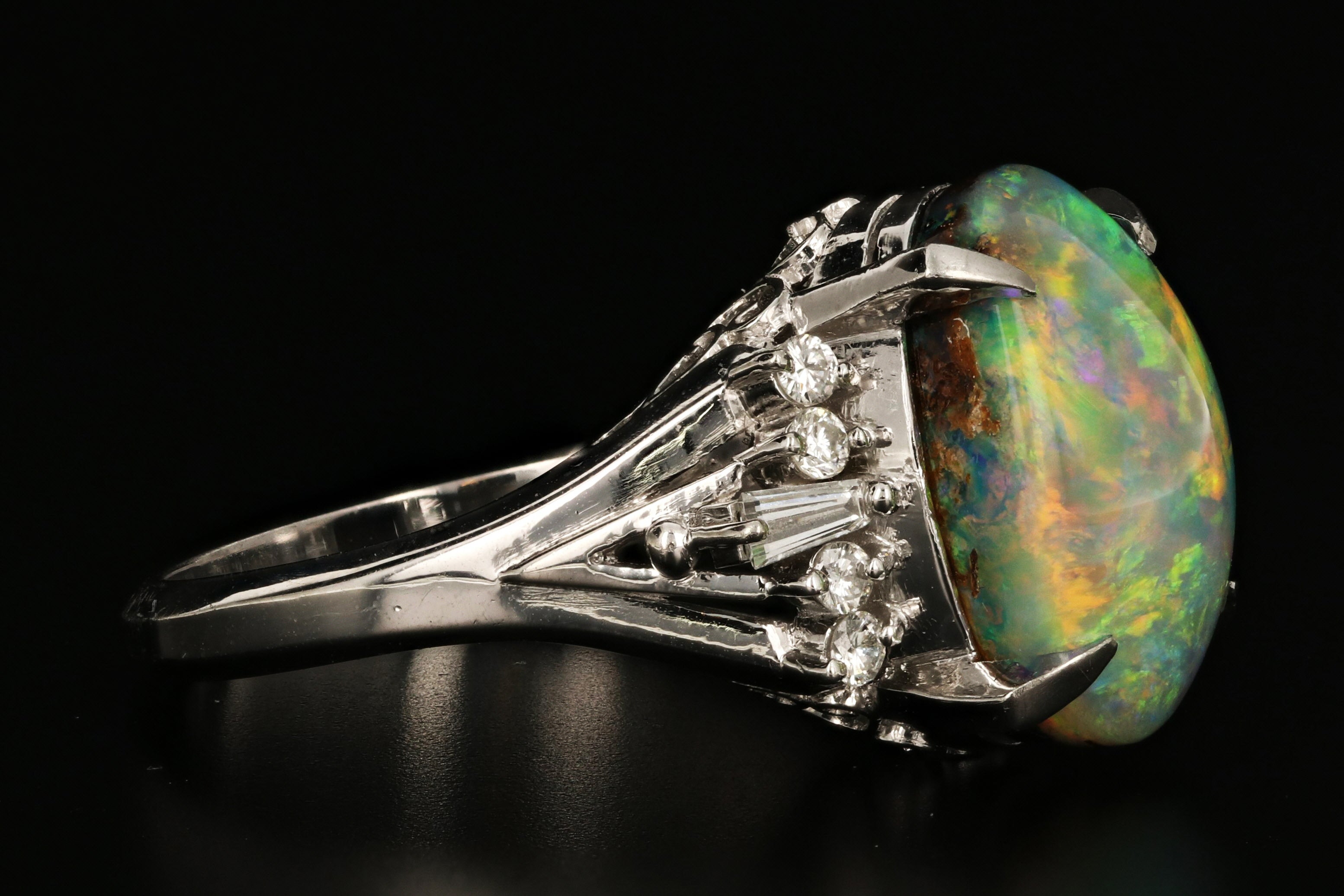 Platinum 5.12 Carat Boulder Opal Ring with Diamond Accents - Queen May