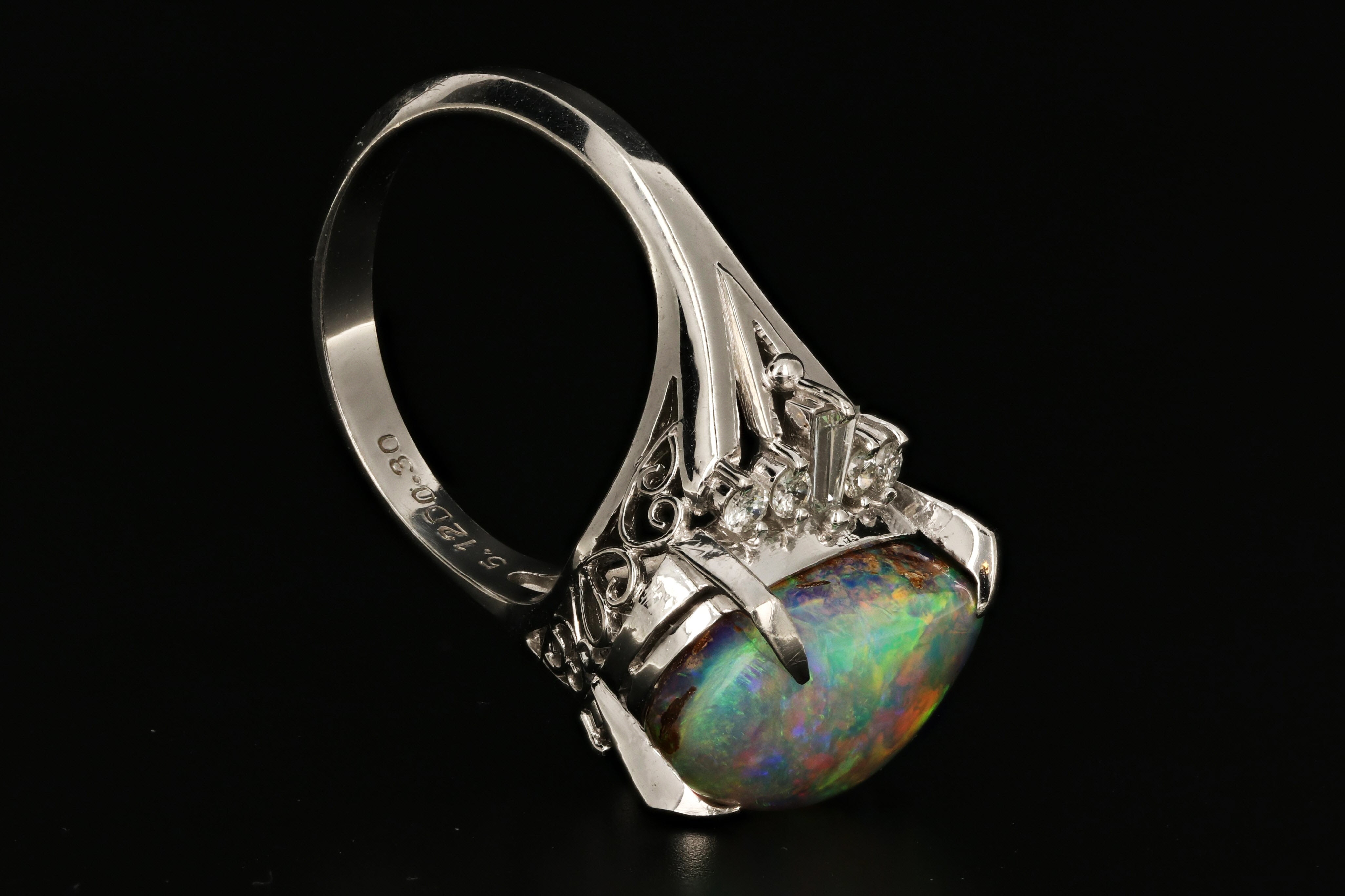 Platinum 5.12 Carat Boulder Opal Ring with Diamond Accents - Queen May