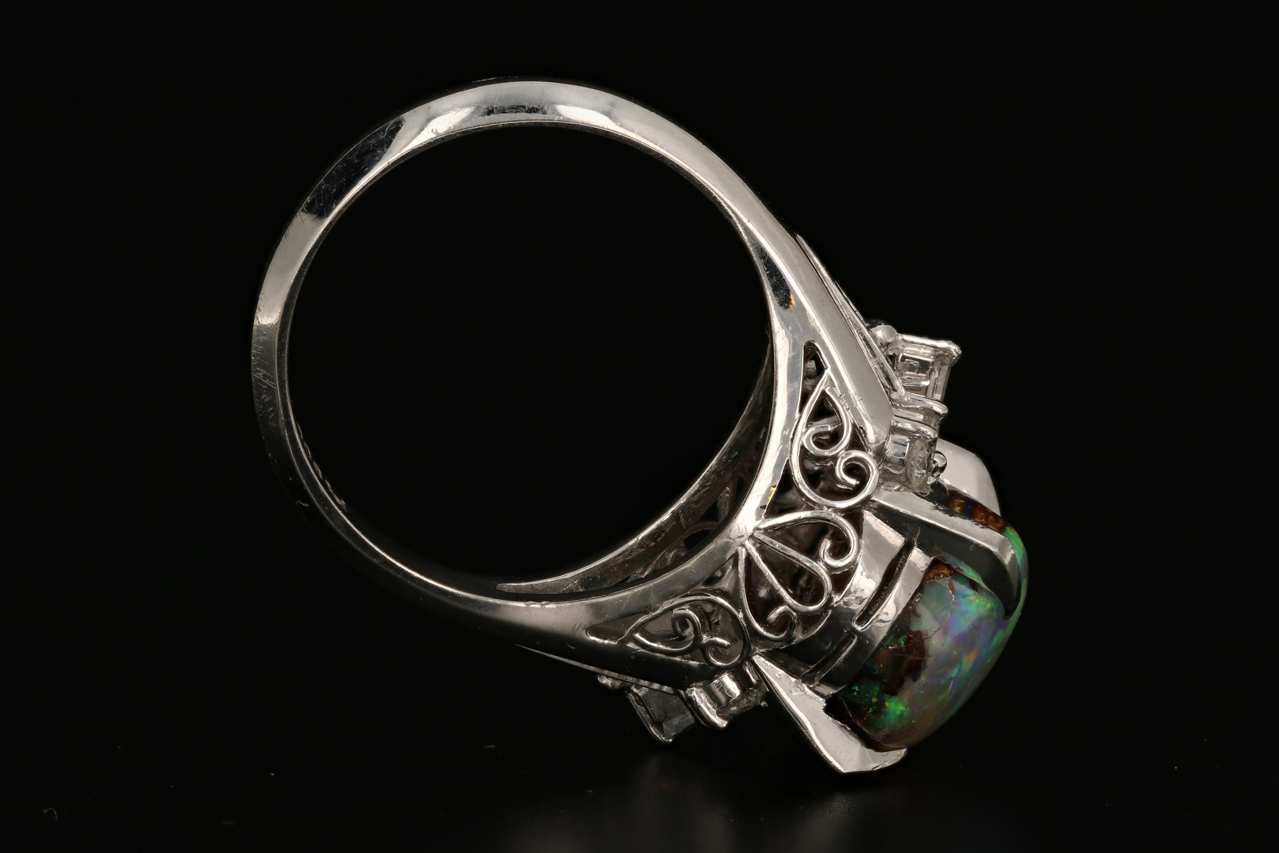 Platinum 5.12 Carat Boulder Opal Ring with Diamond Accents - Queen May