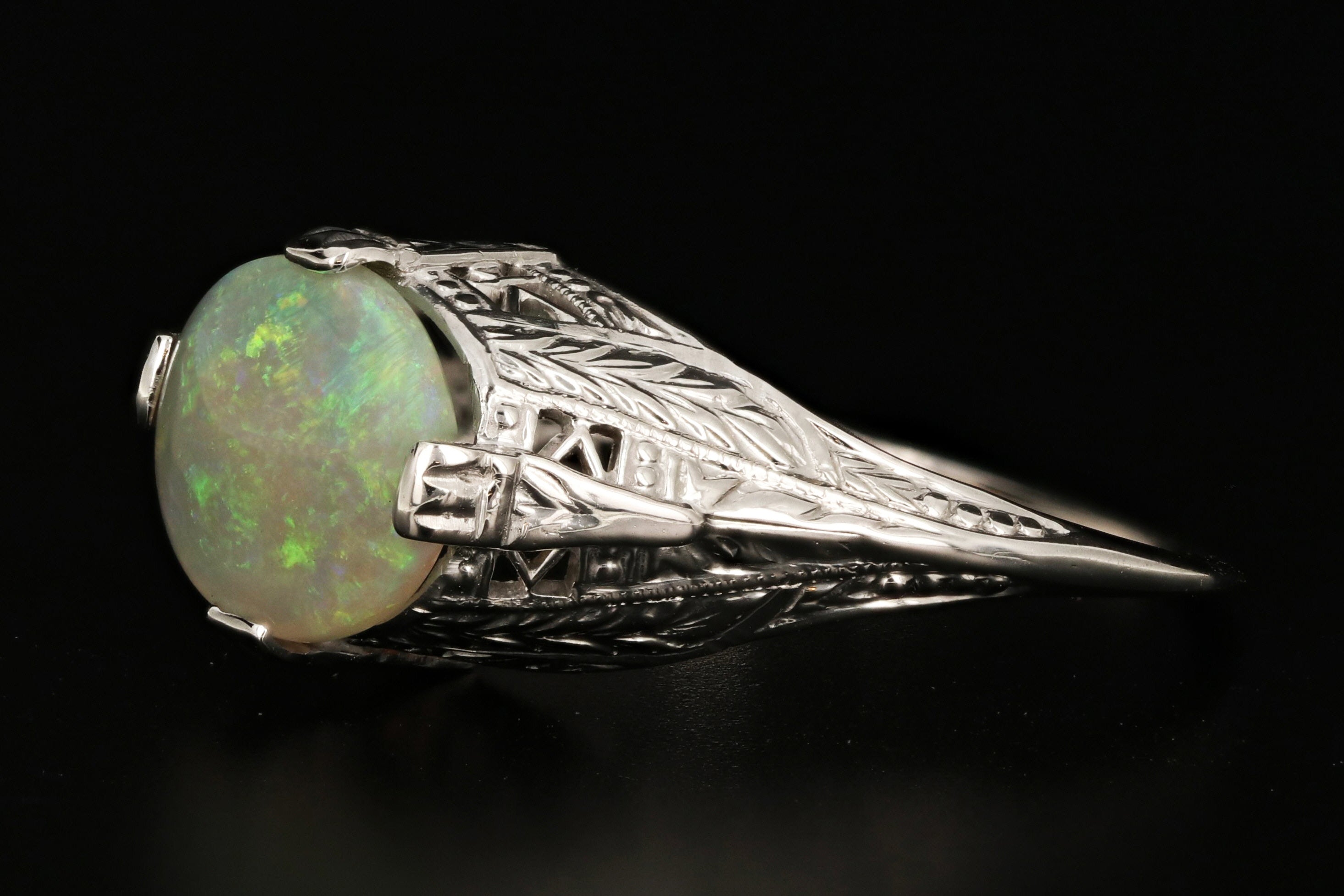 Art Deco 14K White Gold 1.21 Carat Opal Ring - Queen May