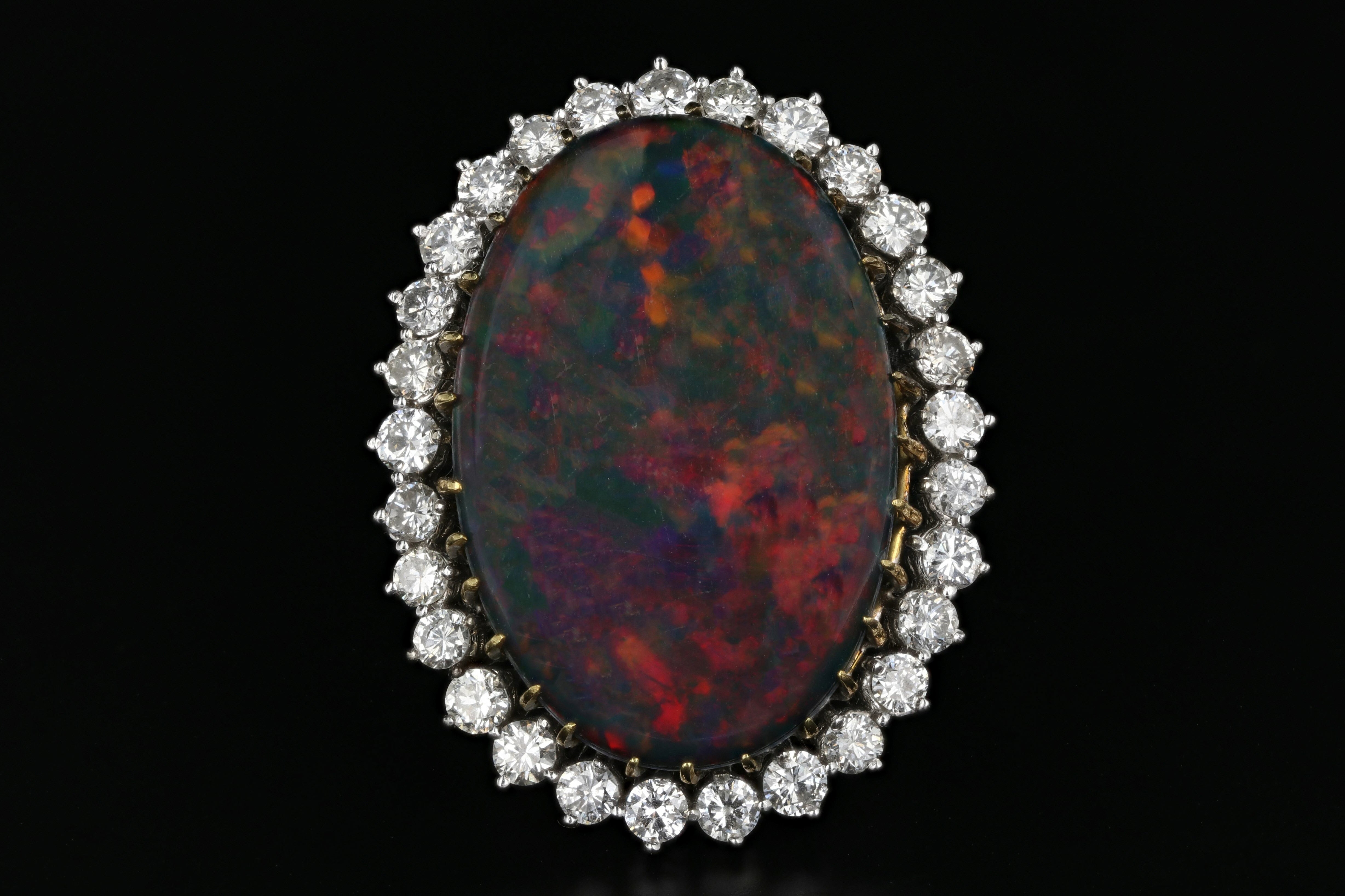 Modern 14K White Gold Australian Black Opal Doublet and Diamond Ring - Queen May