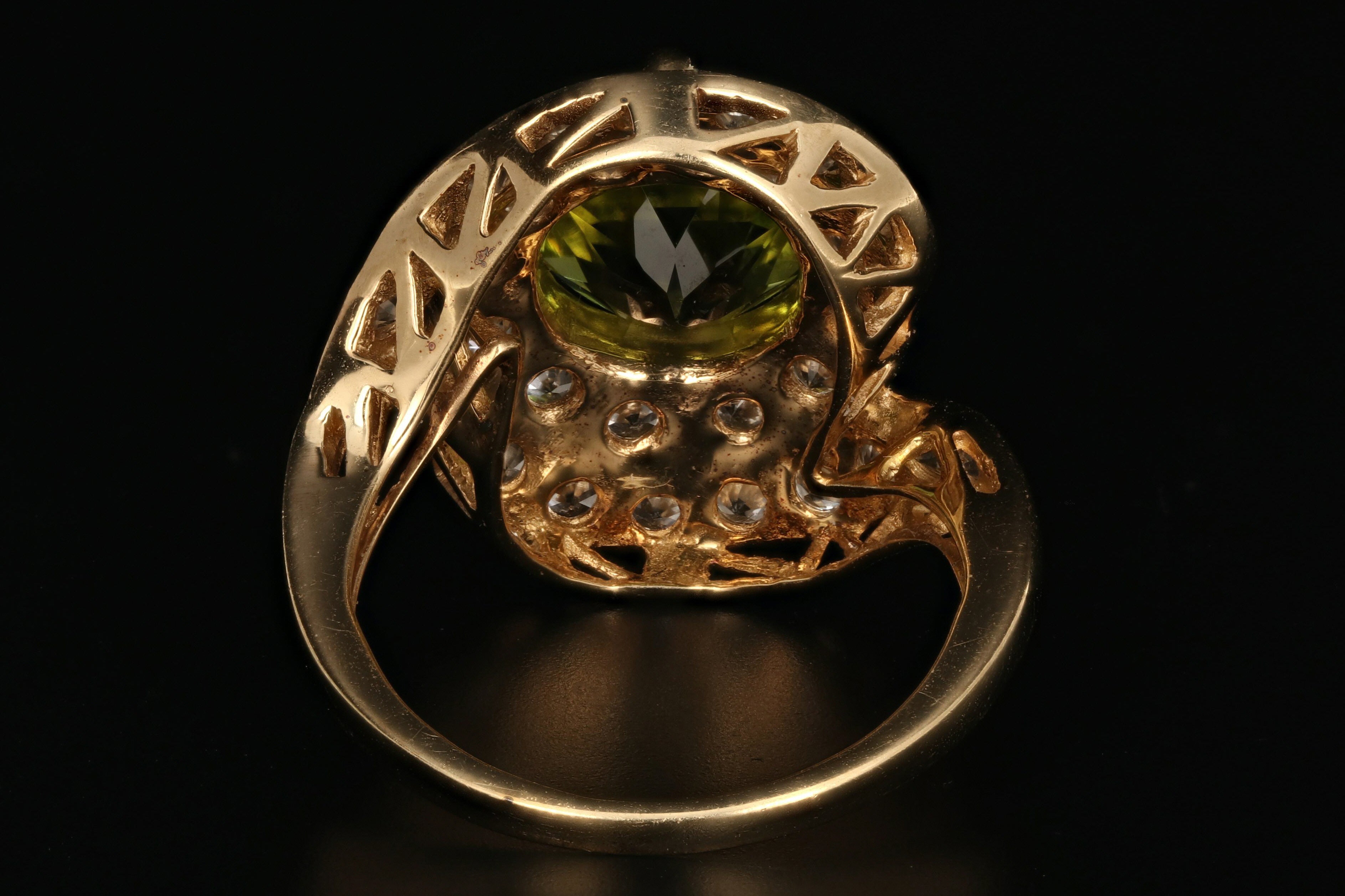 14K Yellow Gold 4 Carat Peridot and White Topaz Ring - Queen May