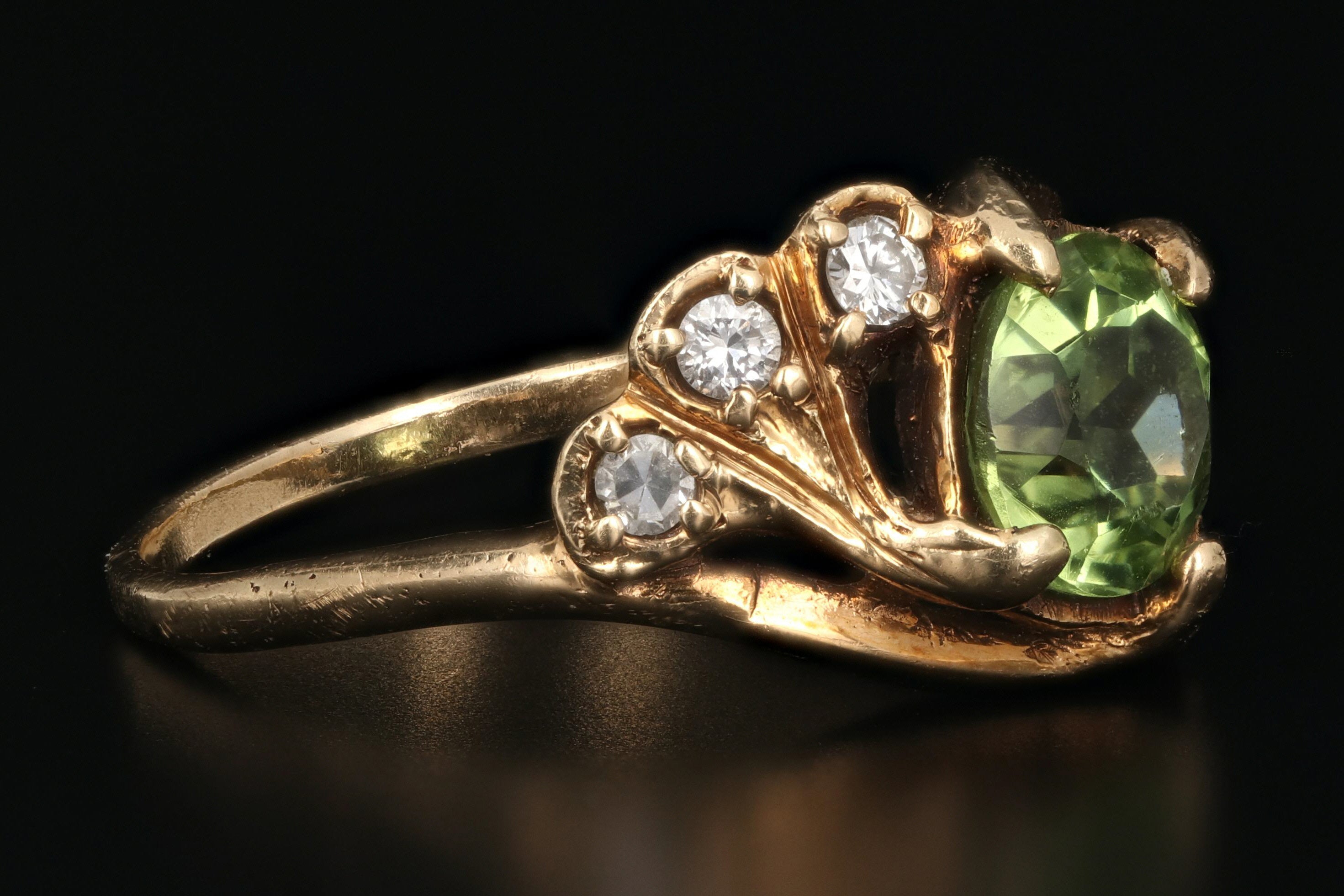 Vintage 14K Yellow Gold 2 Carat Peridot and Diamond Ring - Queen May
