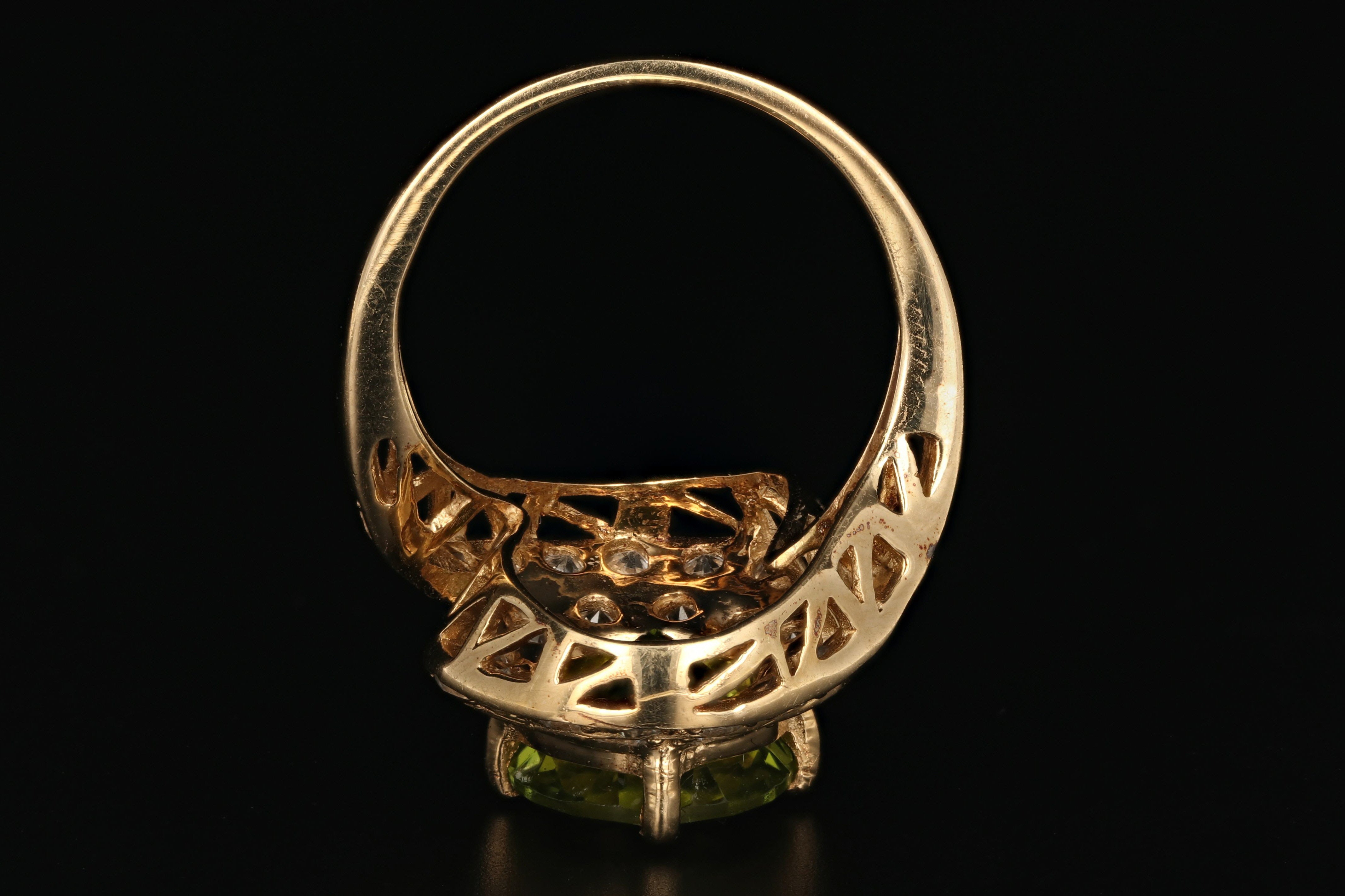 14K Yellow Gold 4 Carat Peridot and White Topaz Ring - Queen May