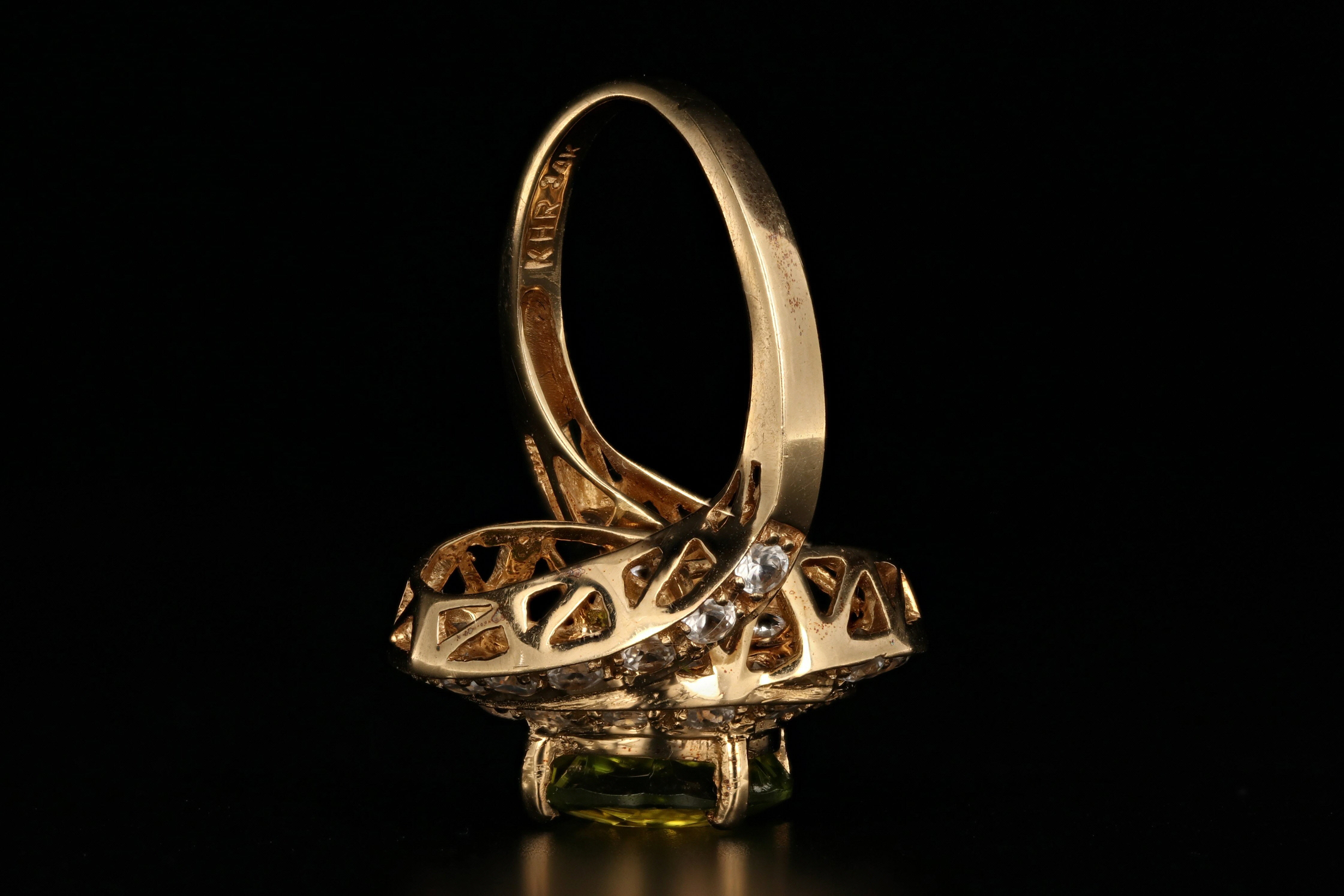 14K Yellow Gold 4 Carat Peridot and White Topaz Ring - Queen May