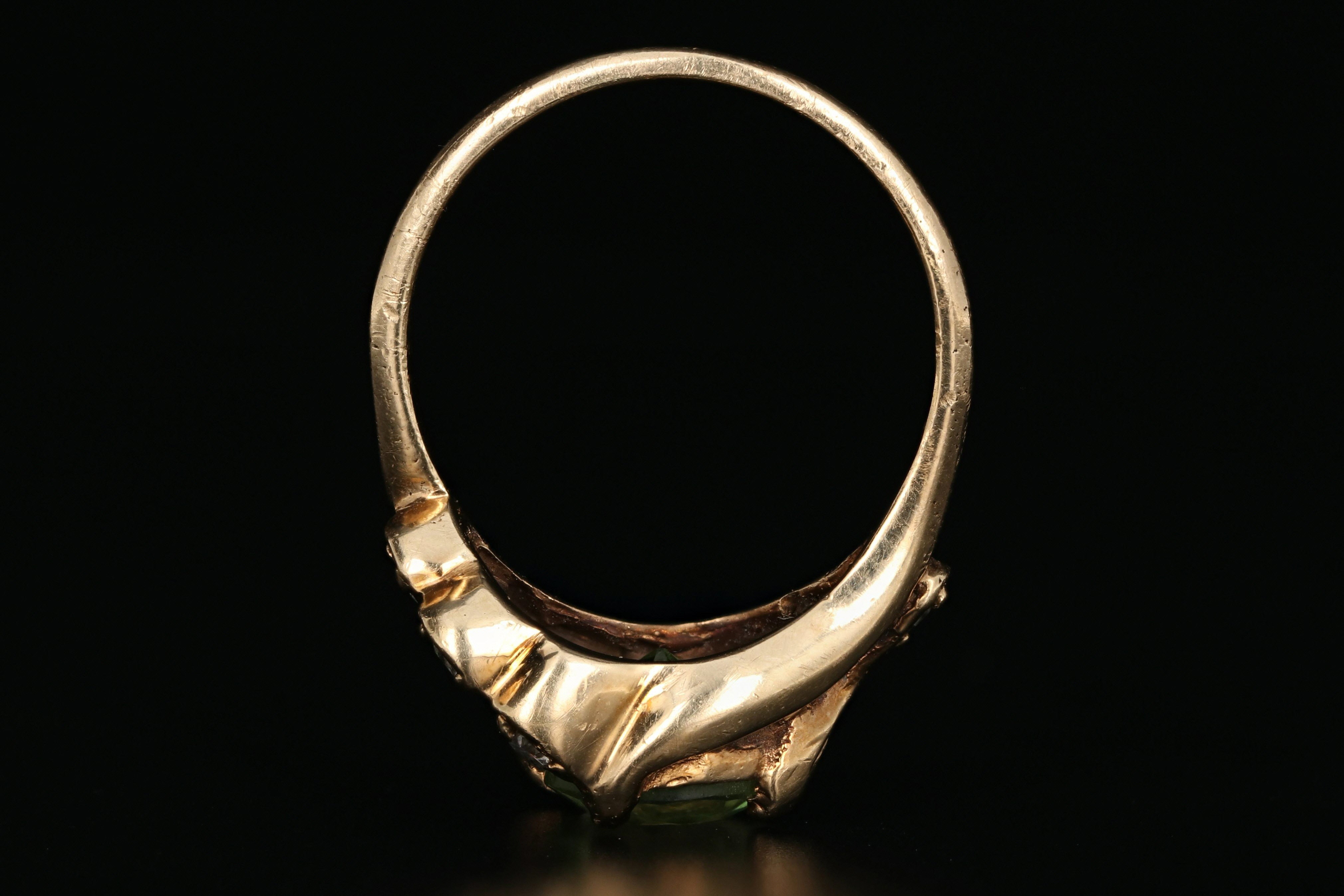 Vintage 14K Yellow Gold 2 Carat Peridot and Diamond Ring - Queen May