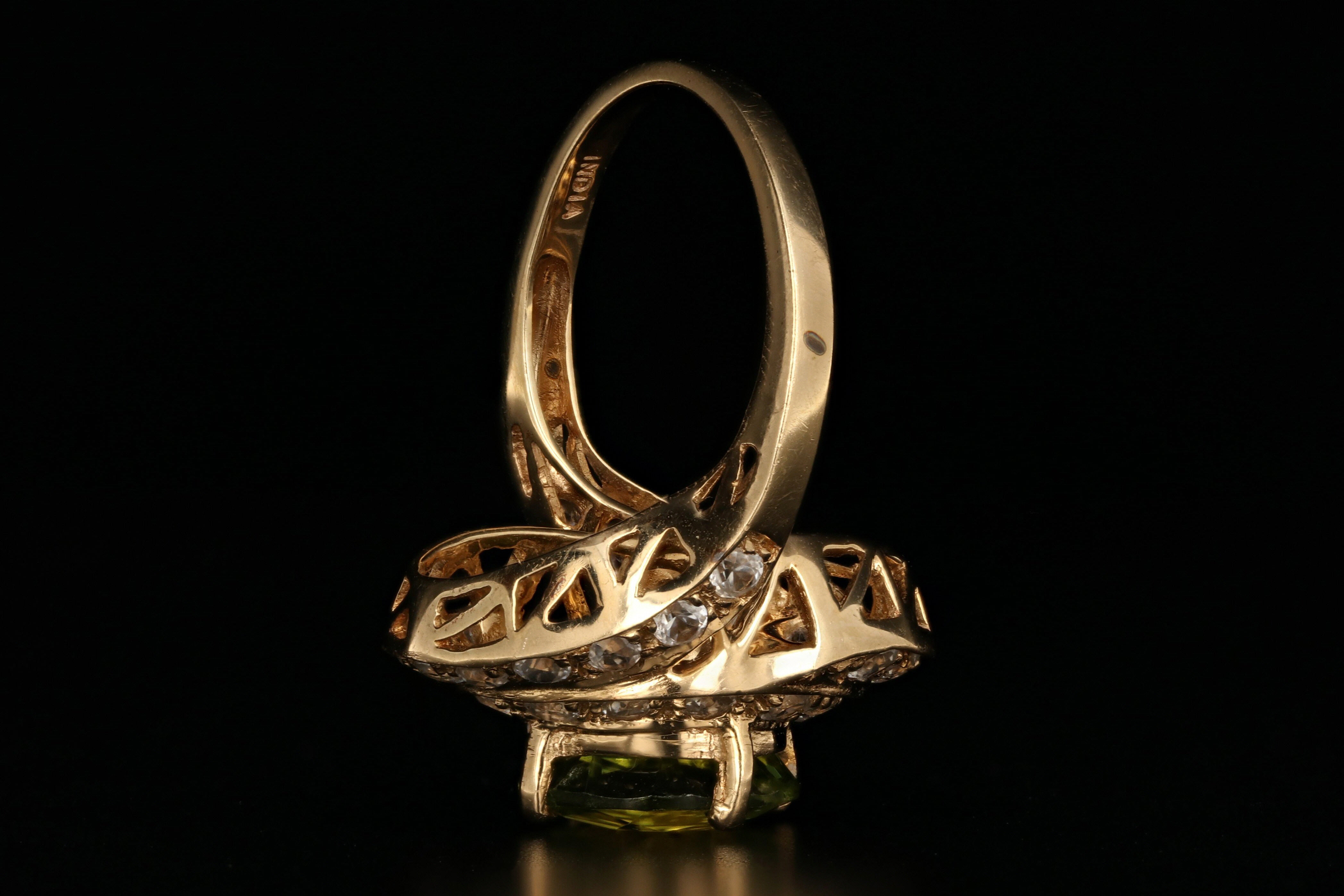 14K Yellow Gold 4 Carat Peridot and White Topaz Ring - Queen May