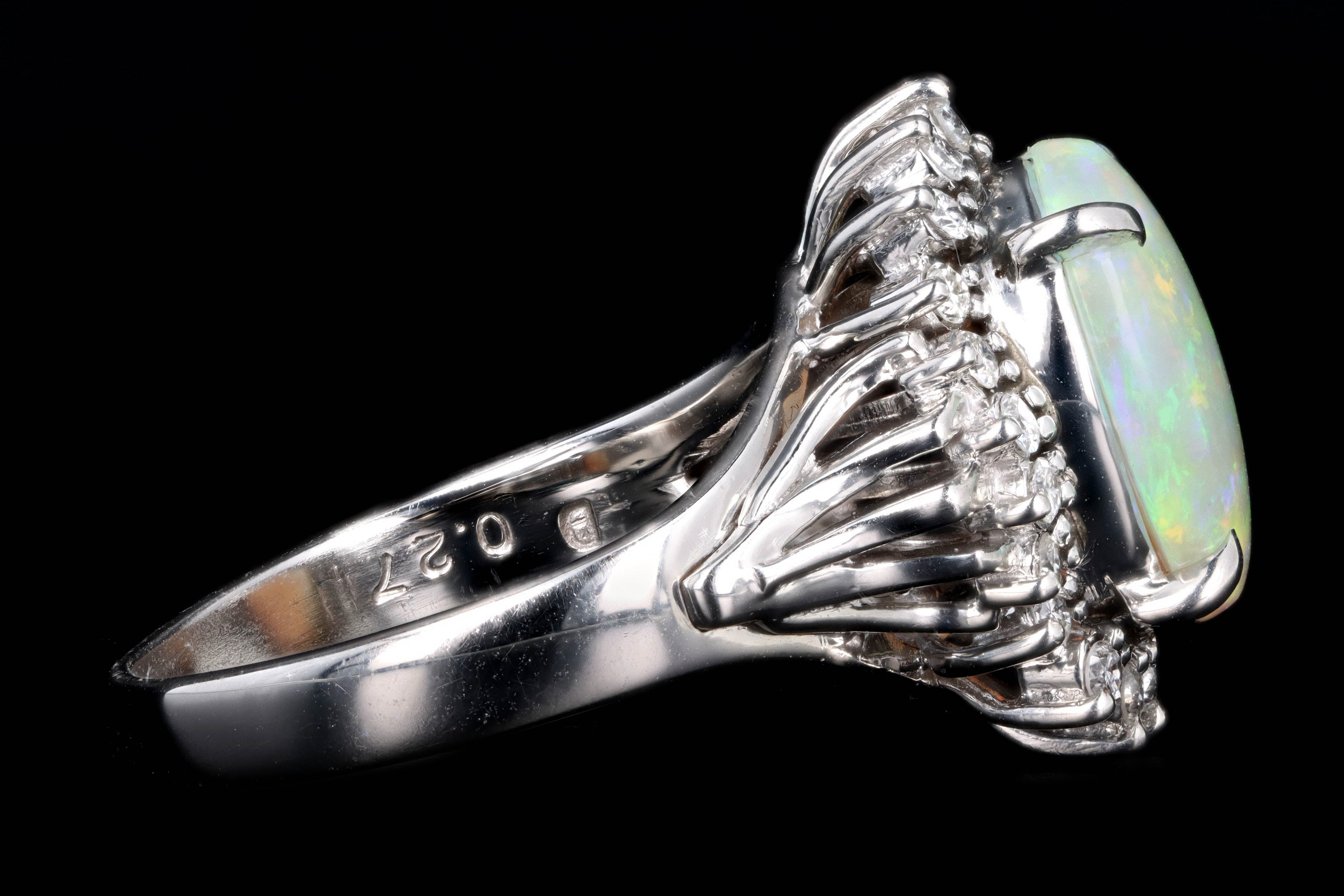 Retro Platinum 1.83 Carat Oval Cabochon Cut Opal & Diamond Ring - Queen May