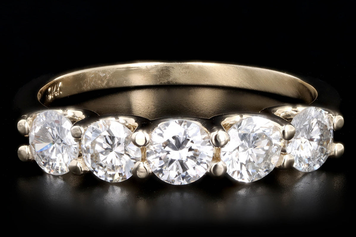 New 14K Yellow Gold 1.2 Carat Round Brilliant Cut Diamond 5 Stone Ring - Queen May