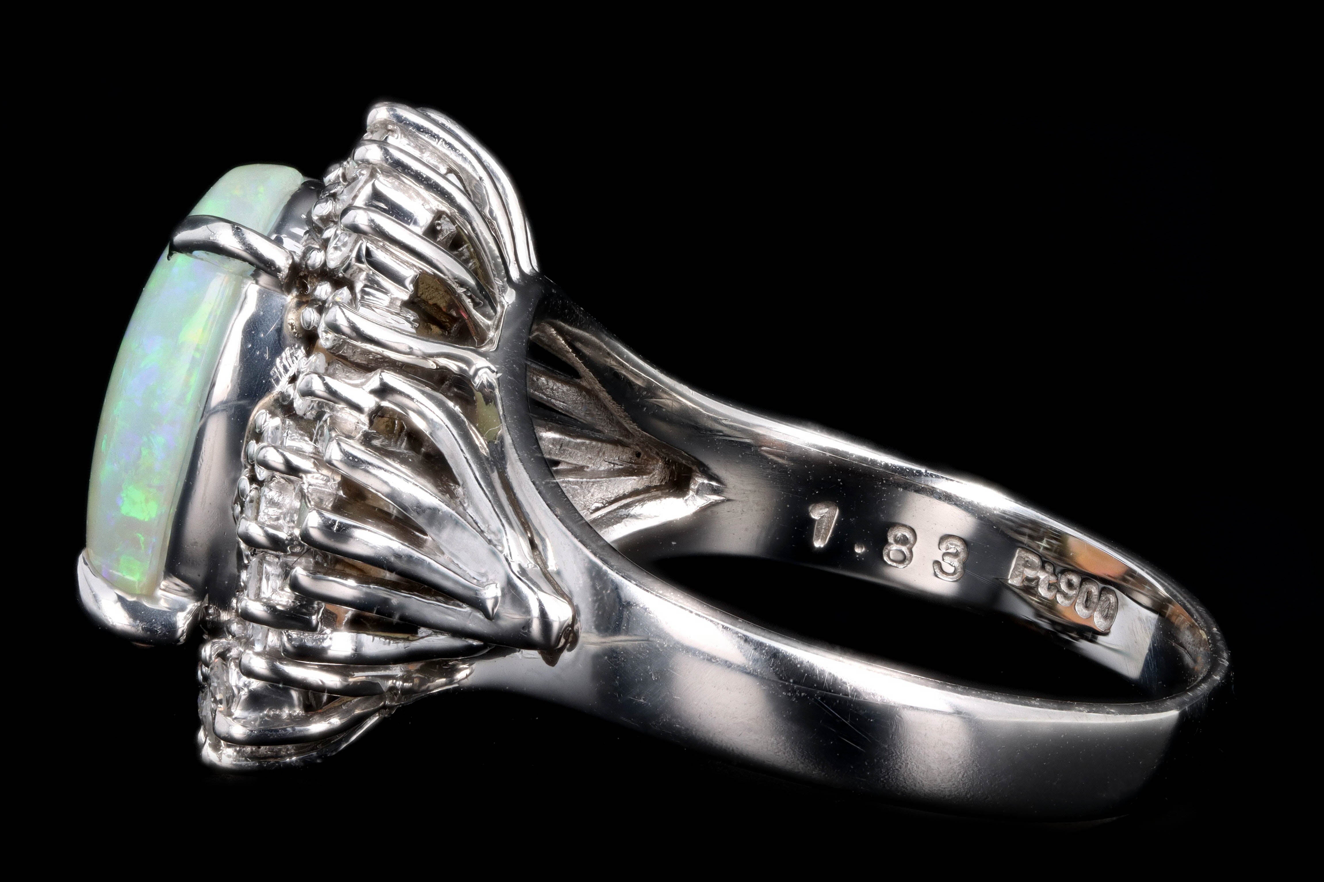Retro Platinum 1.83 Carat Oval Cabochon Cut Opal & Diamond Ring - Queen May