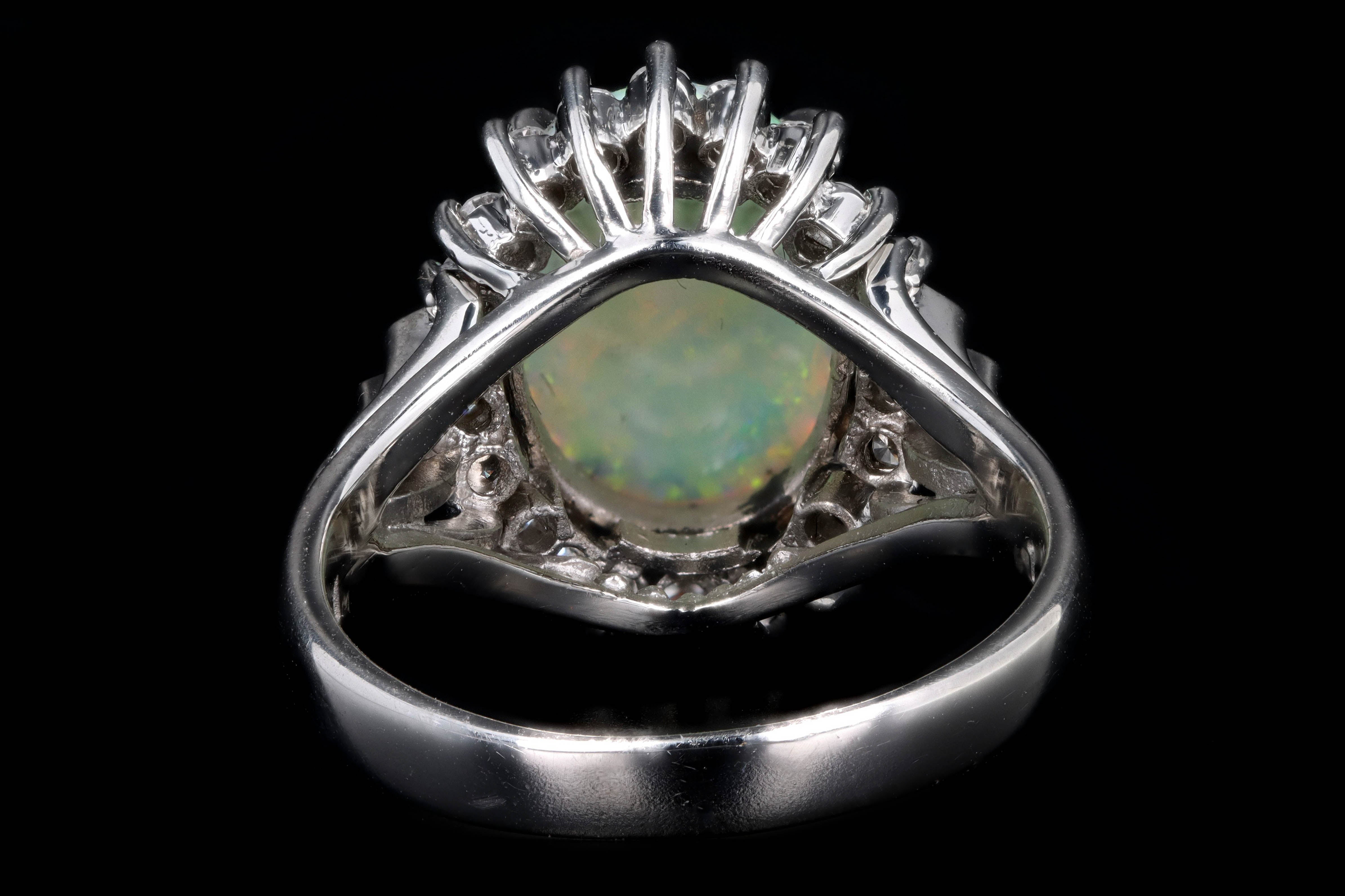 Retro Platinum 1.83 Carat Oval Cabochon Cut Opal & Diamond Ring - Queen May
