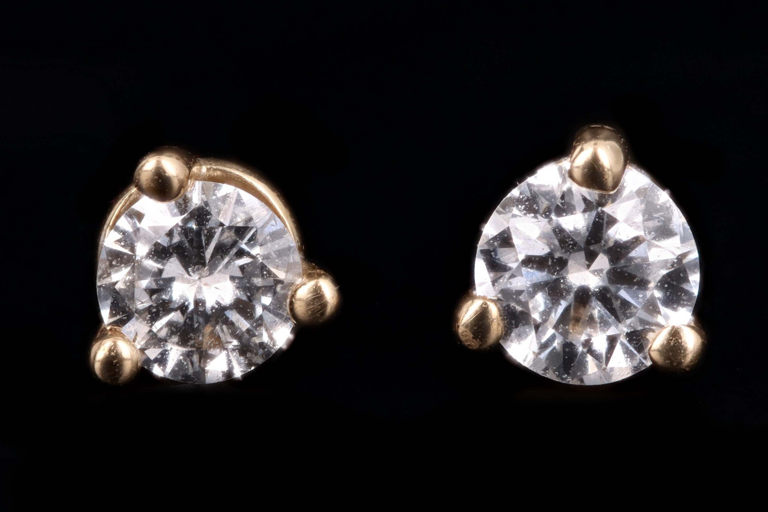 New 14K Yellow Gold .19 Carat Round Brilliant Cut Diamond Martini Stud Earrings - Queen May