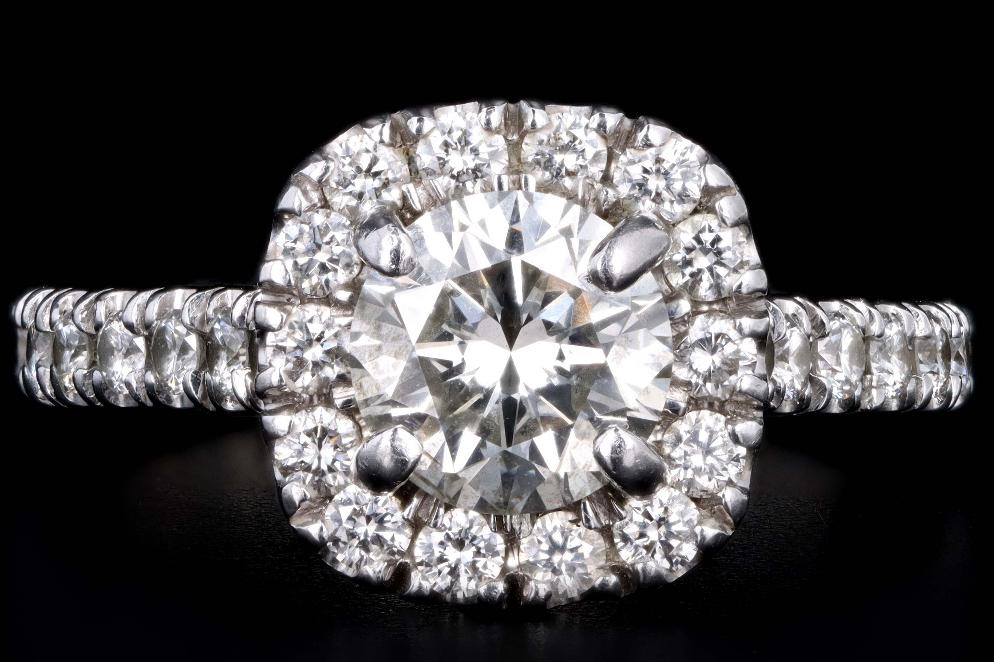 Modern 14K White Gold .85 Carat Round Brilliant Diamond Halo Engagement Ring GIA Certified - Queen May