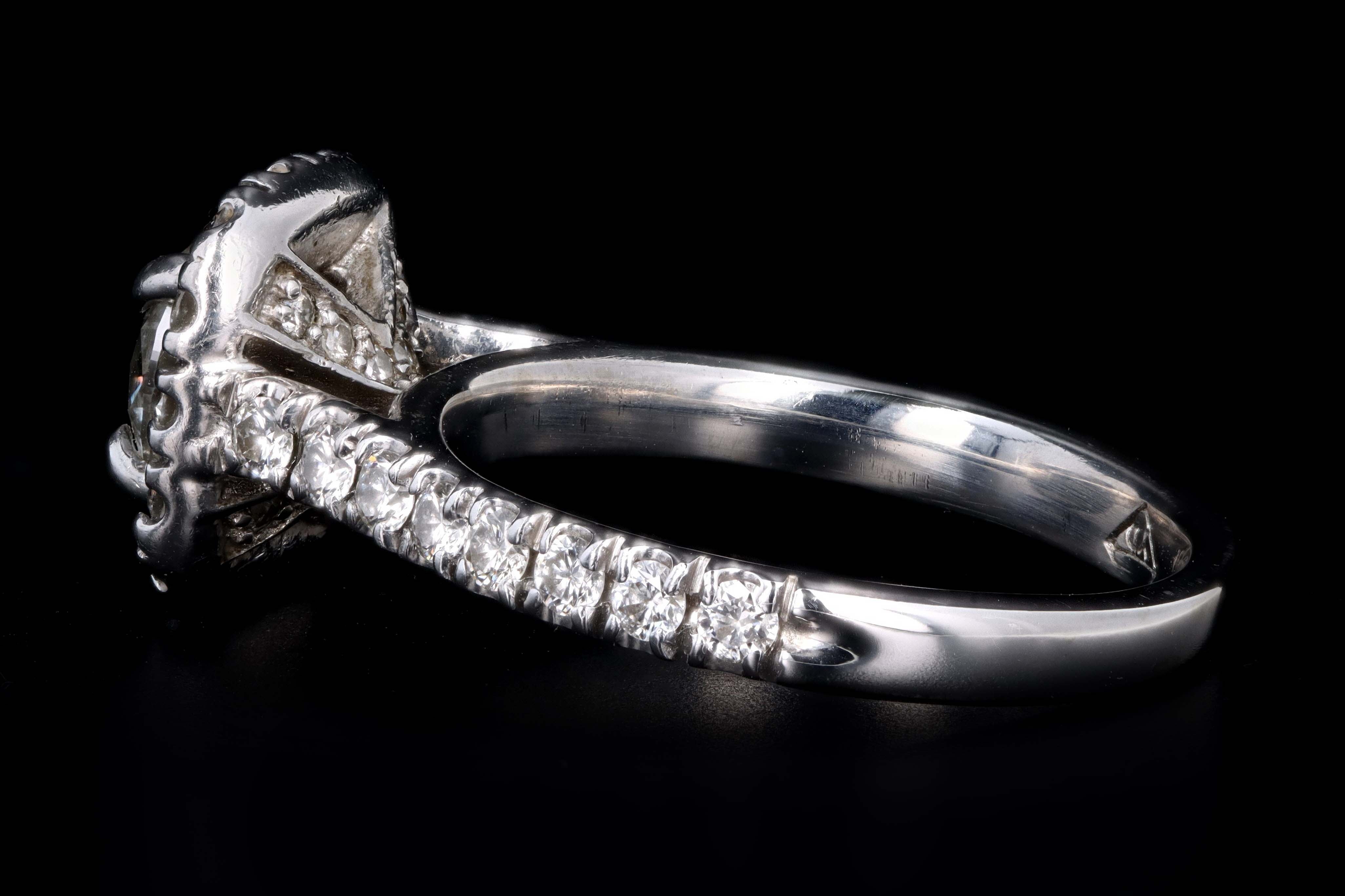Modern 14K White Gold .85 Carat Round Brilliant Diamond Halo Engagement Ring GIA Certified - Queen May