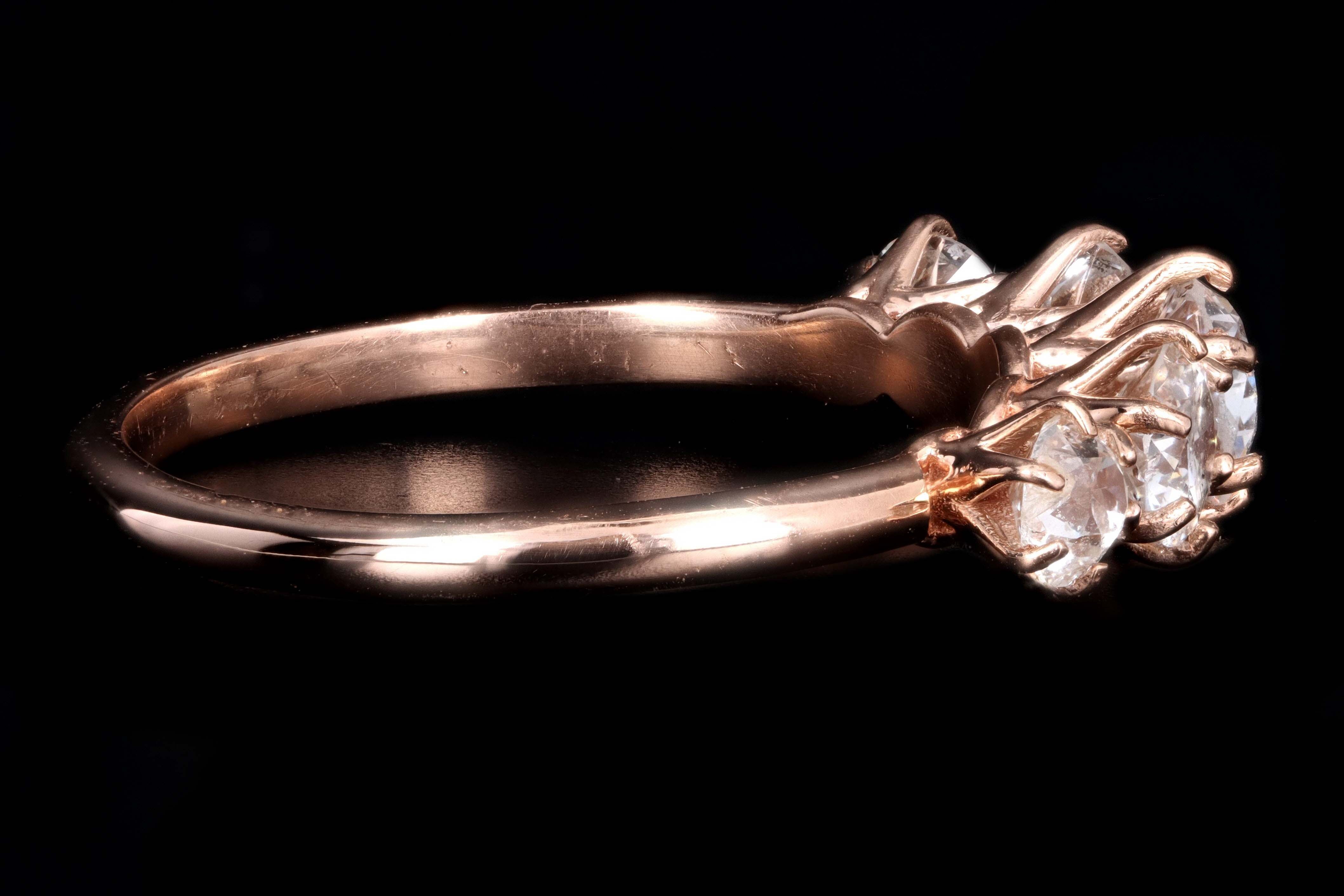 New 14K Rose Gold 1.29 Carat Old European Cut Diamond 5 Stone Band - Queen May