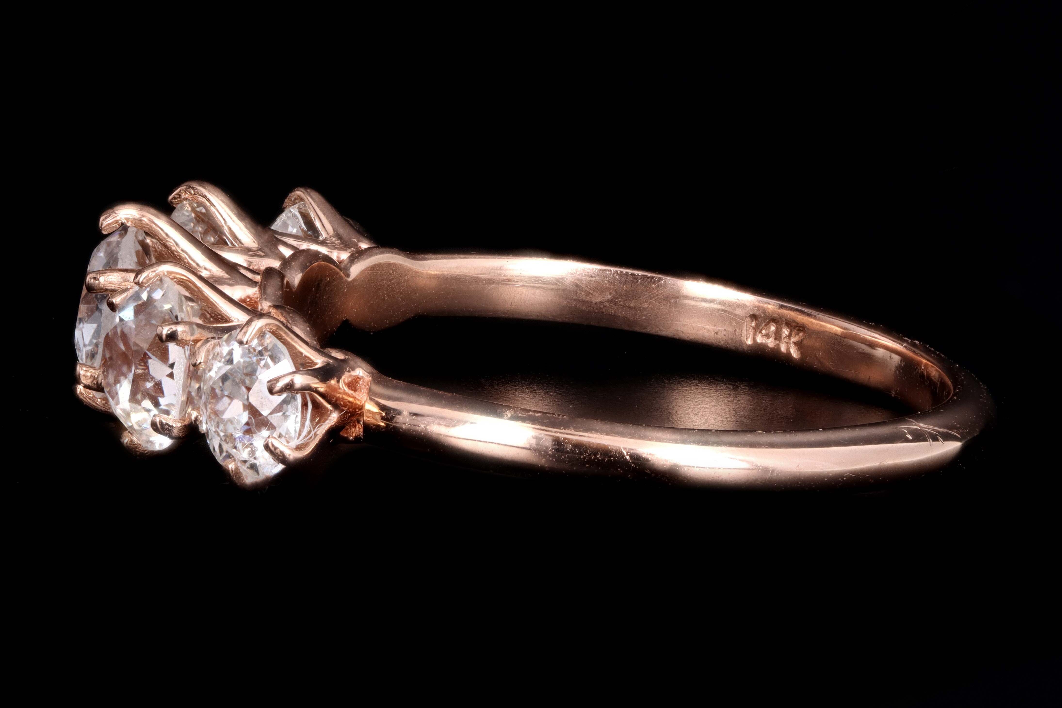 New 14K Rose Gold 1.29 Carat Old European Cut Diamond 5 Stone Band - Queen May