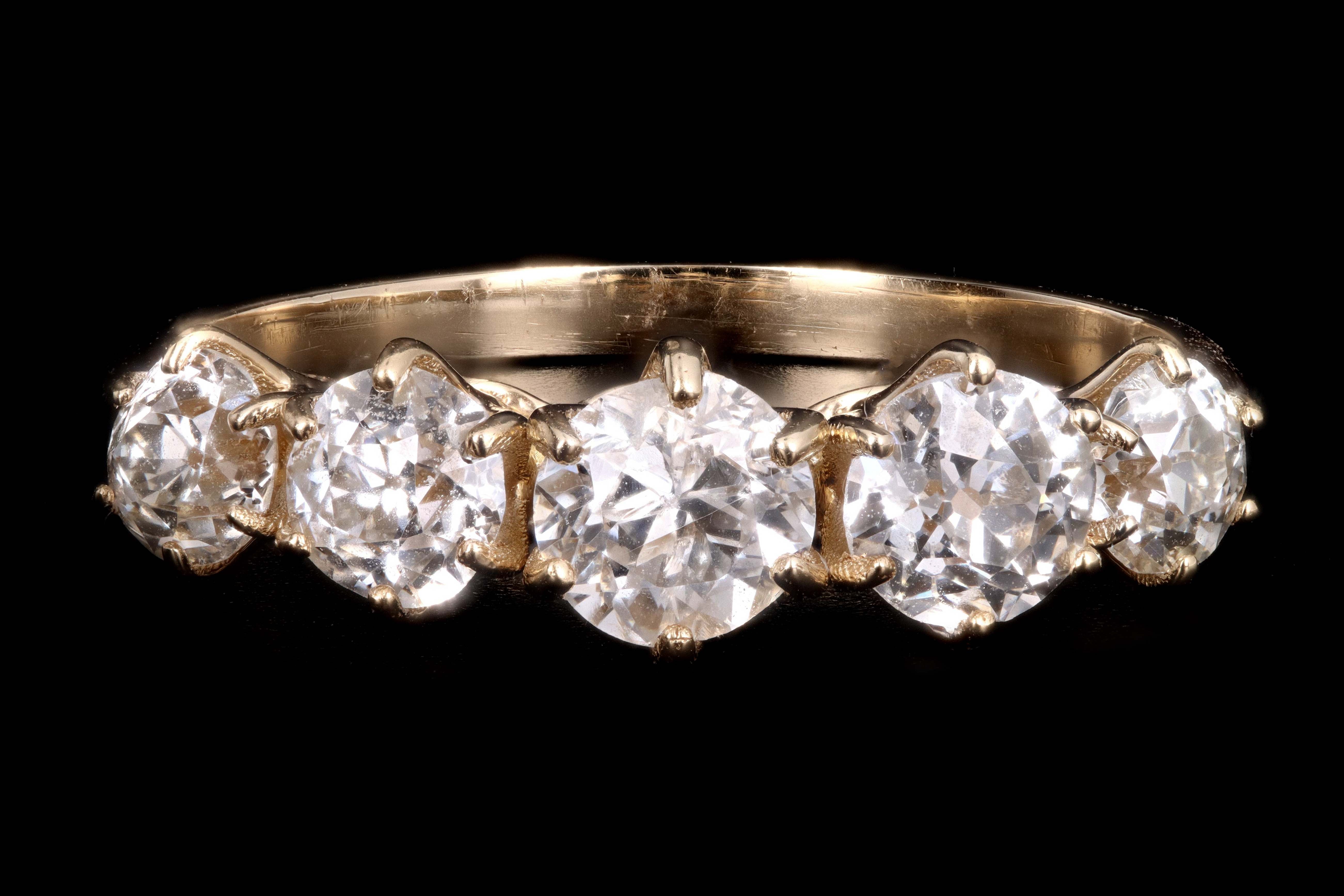 New 14K Yellow Gold 1.39 Carat Old European Cut Diamond 5 Stone Band - Queen May