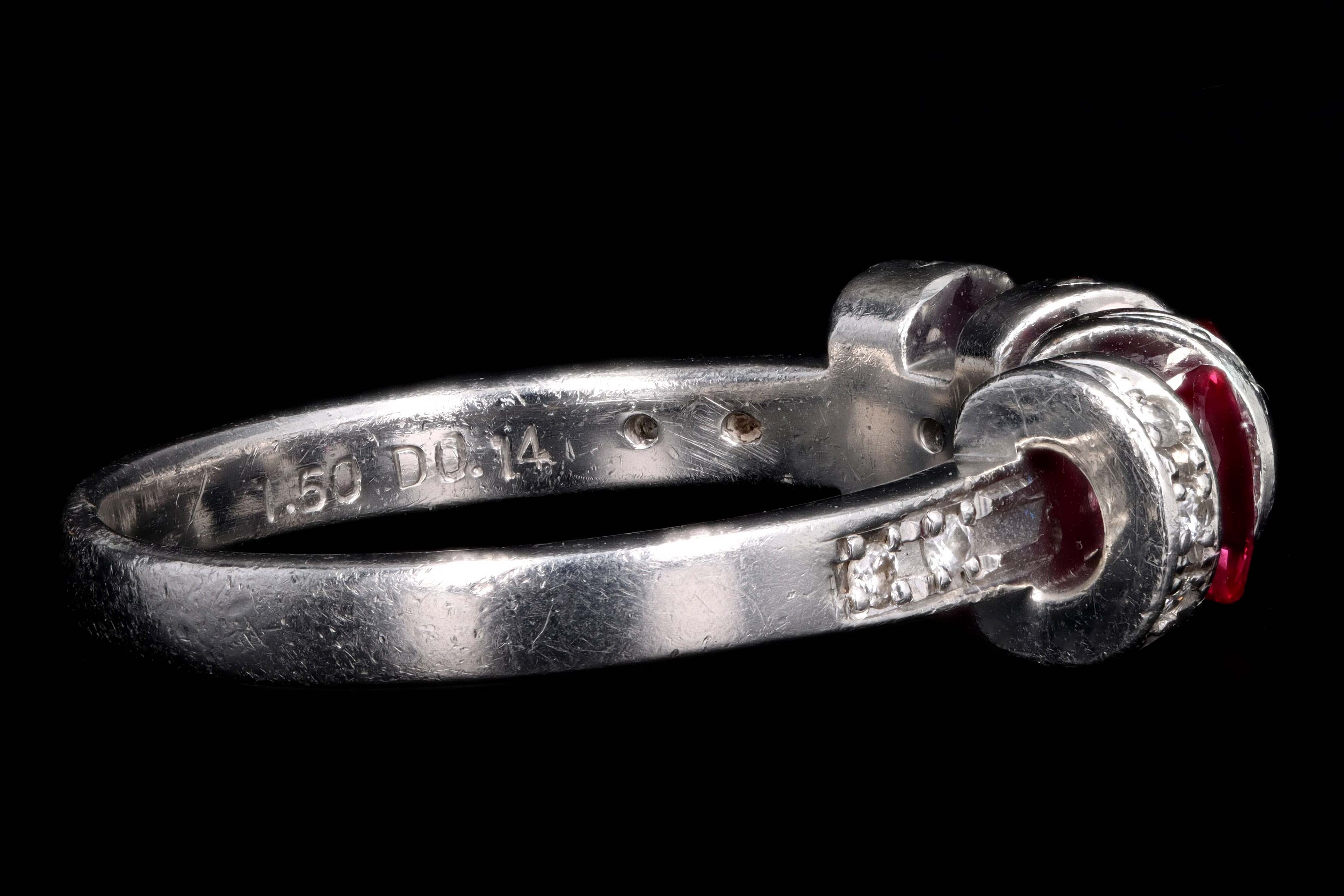 Modern Platinum Three Stone Ruby & Diamond Ring - Queen May