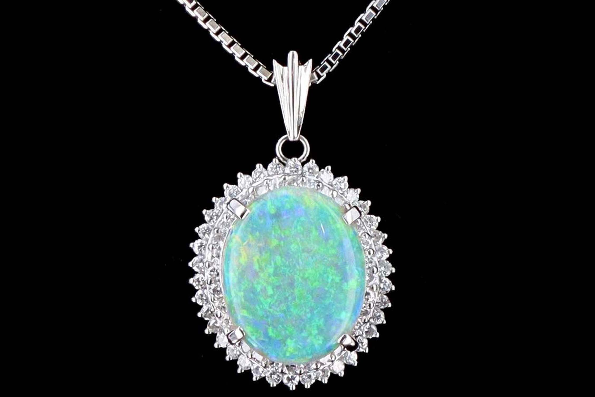 Modern Platinum 3.45 Carat Opal & Diamond Pendant Necklace - Queen May