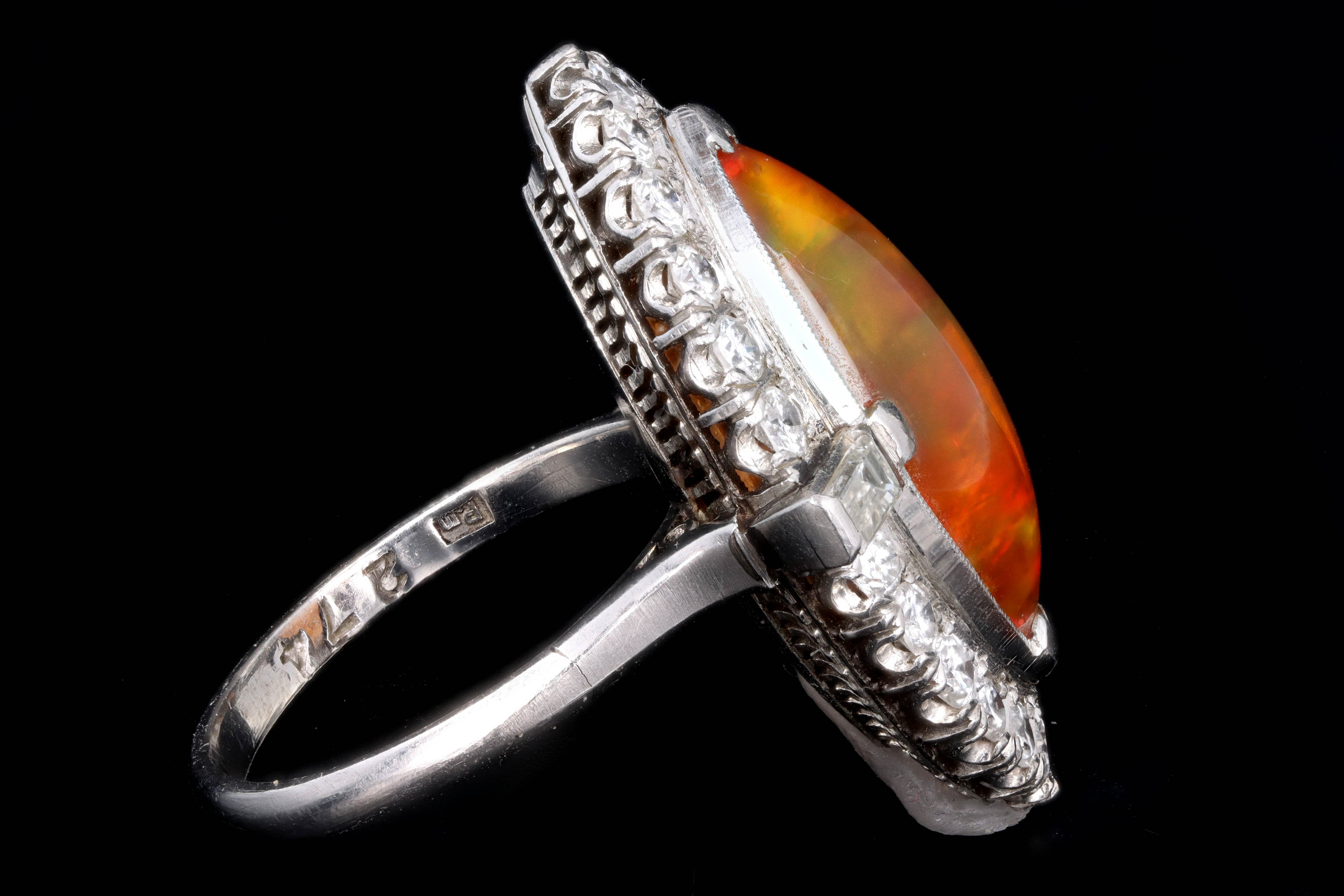 Retro Platinum 2.74 Carat Mexican Opal & Diamond Ring - Queen May