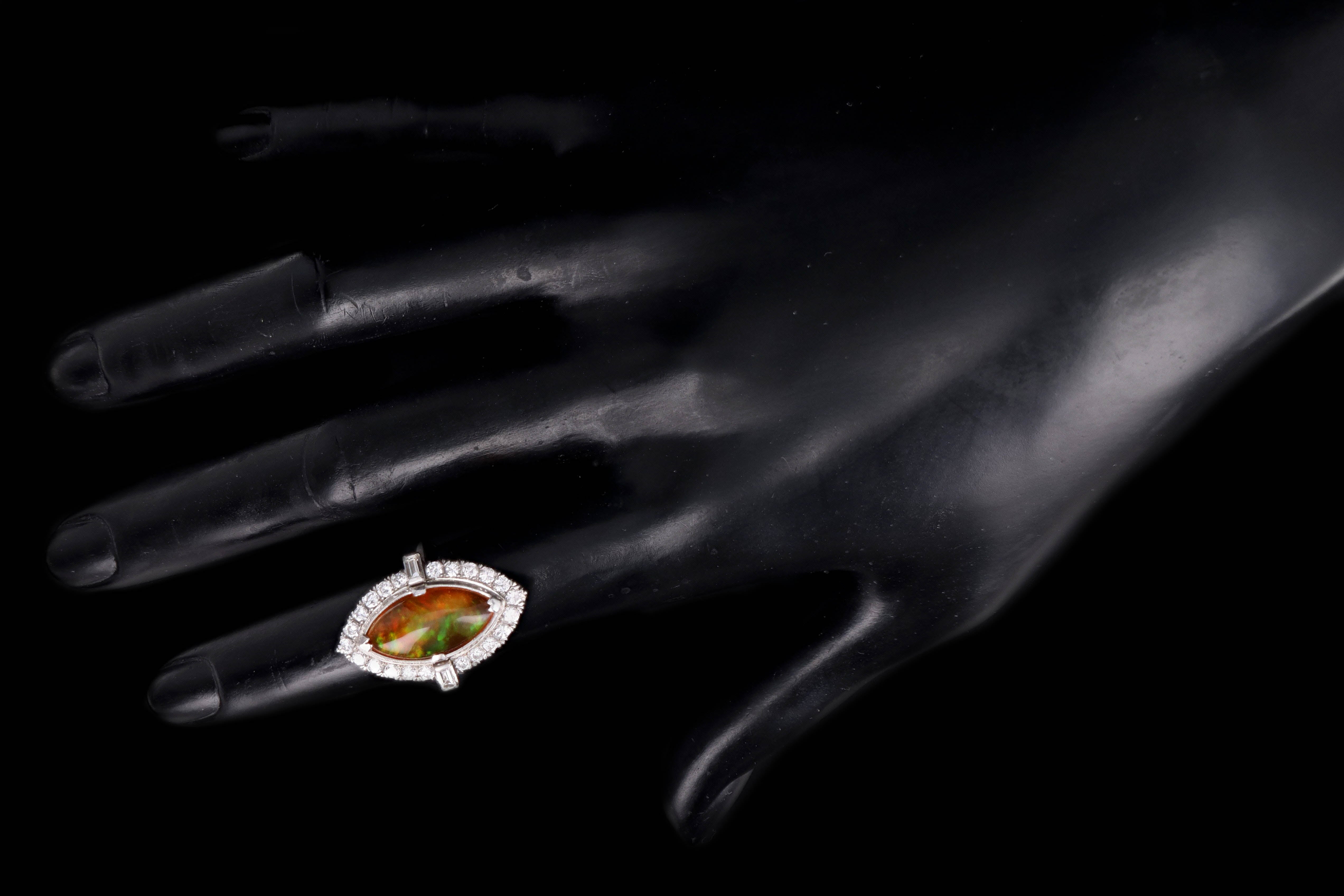 Retro Platinum 2.74 Carat Mexican Opal & Diamond Ring - Queen May