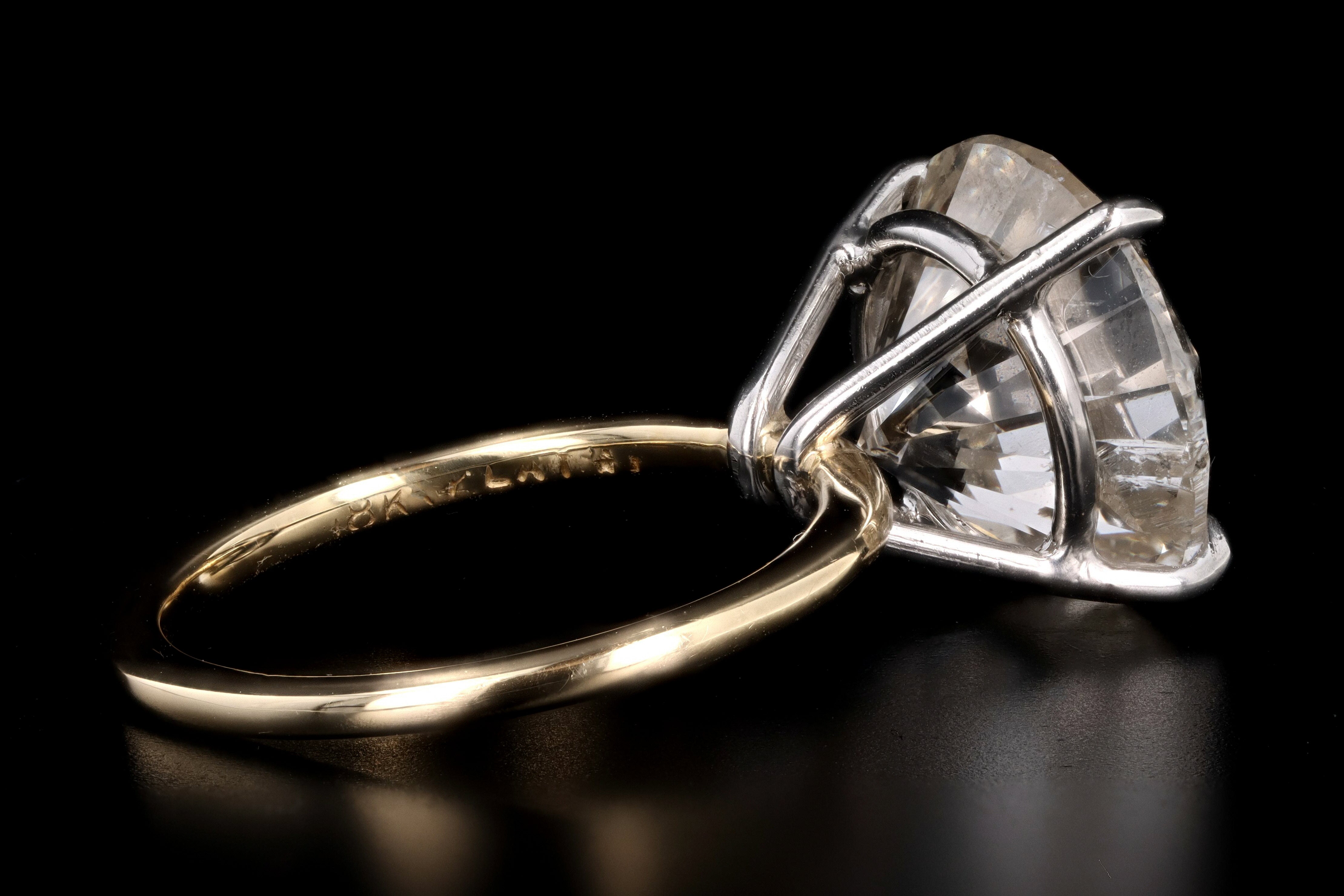 New Handmade 18K Yellow Gold & Platinum 8.08 Carat Round Brilliant Cut Diamond Engagement Ring - Queen May