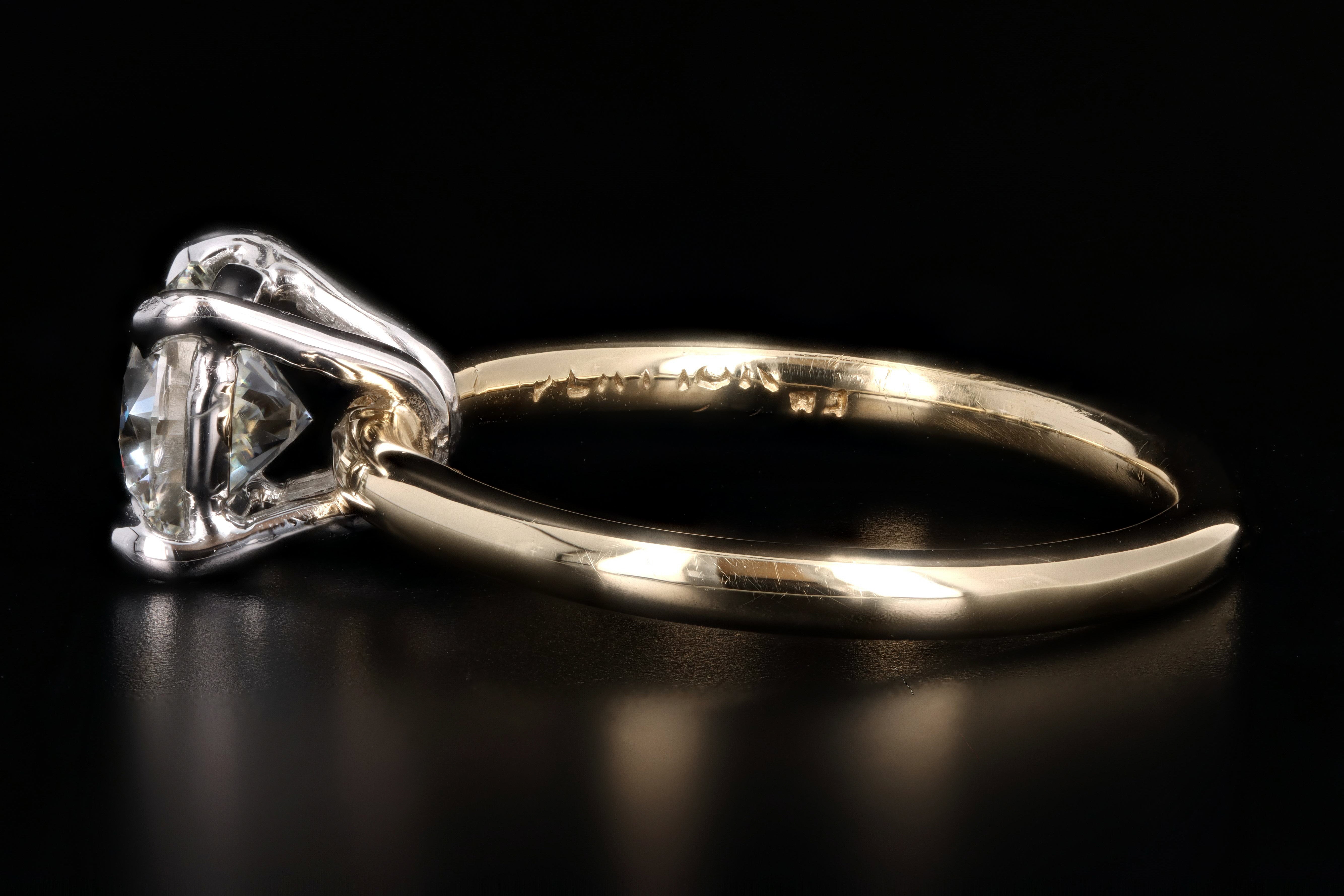 New Handmade 18K Yellow Gold & Platinum 1.06 Carat Round Brilliant Cut Diamond Engagement Ring GIA Certified - Queen May