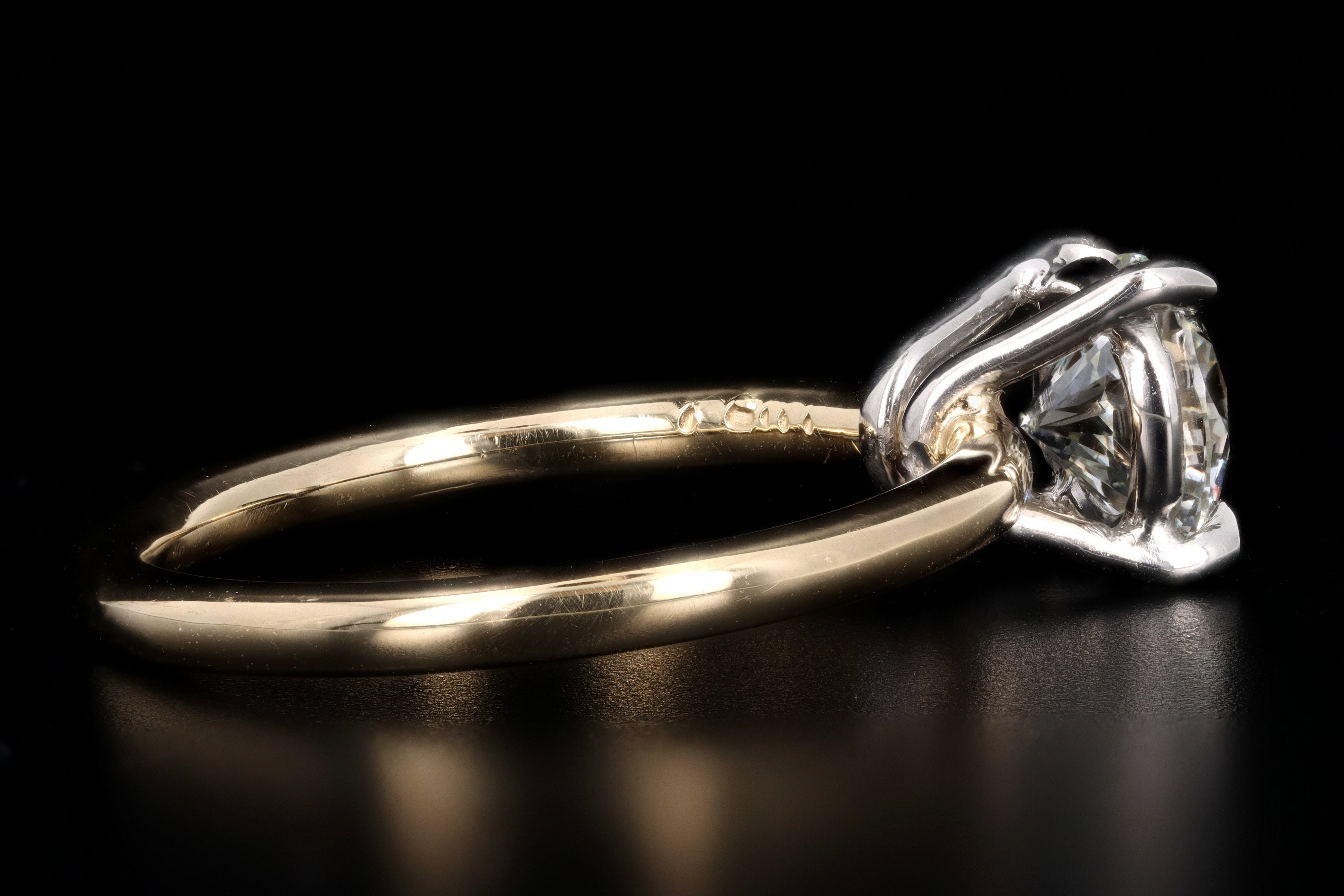 New Handmade 18K Yellow Gold & Platinum 1.06 Carat Round Brilliant Cut Diamond Engagement Ring GIA Certified - Queen May