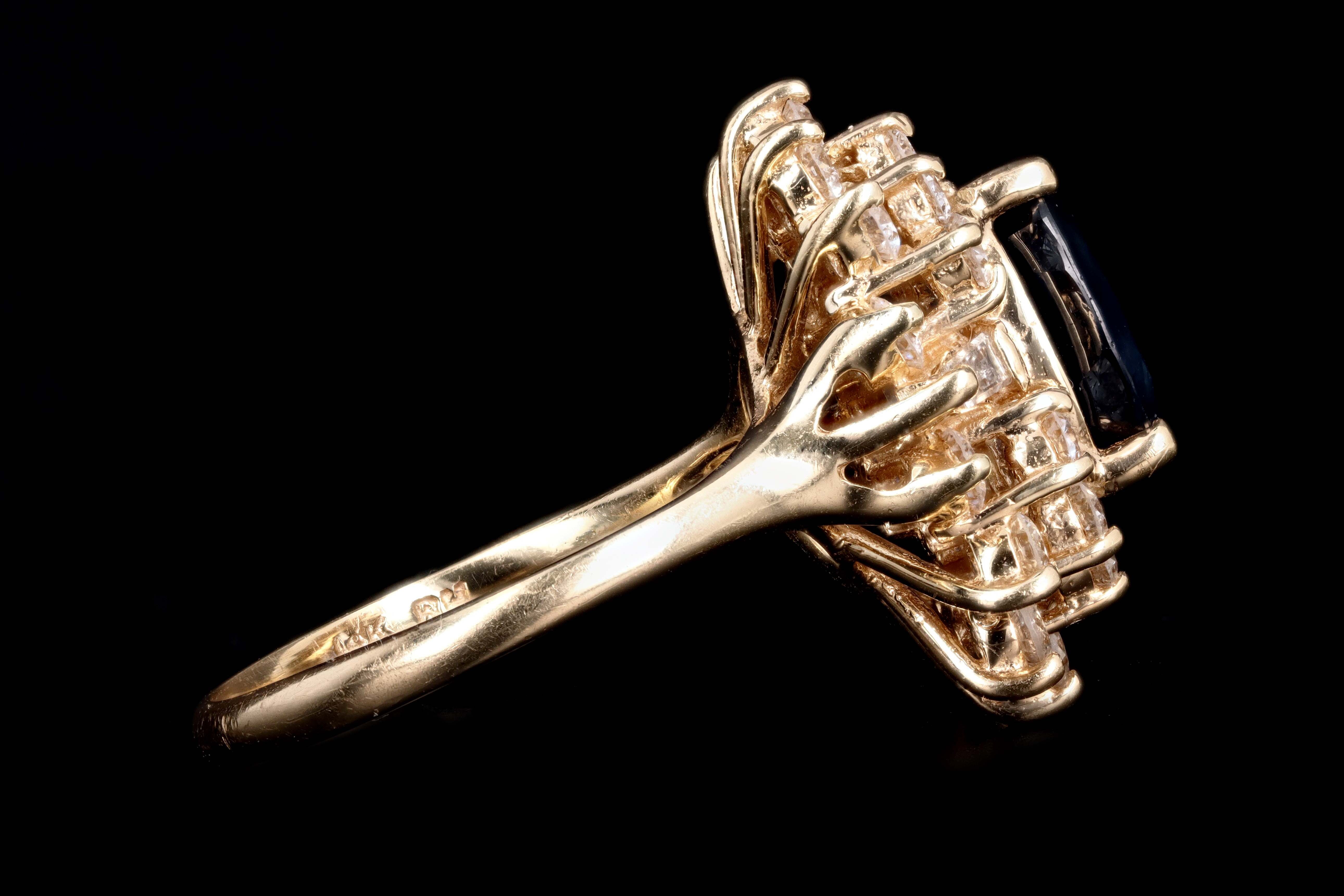 Retro 14K Yellow Gold 3.15 Carat Oval Cut Natural Heated Thailand Sapphire & Diamond Ring GIA Certified - Queen May