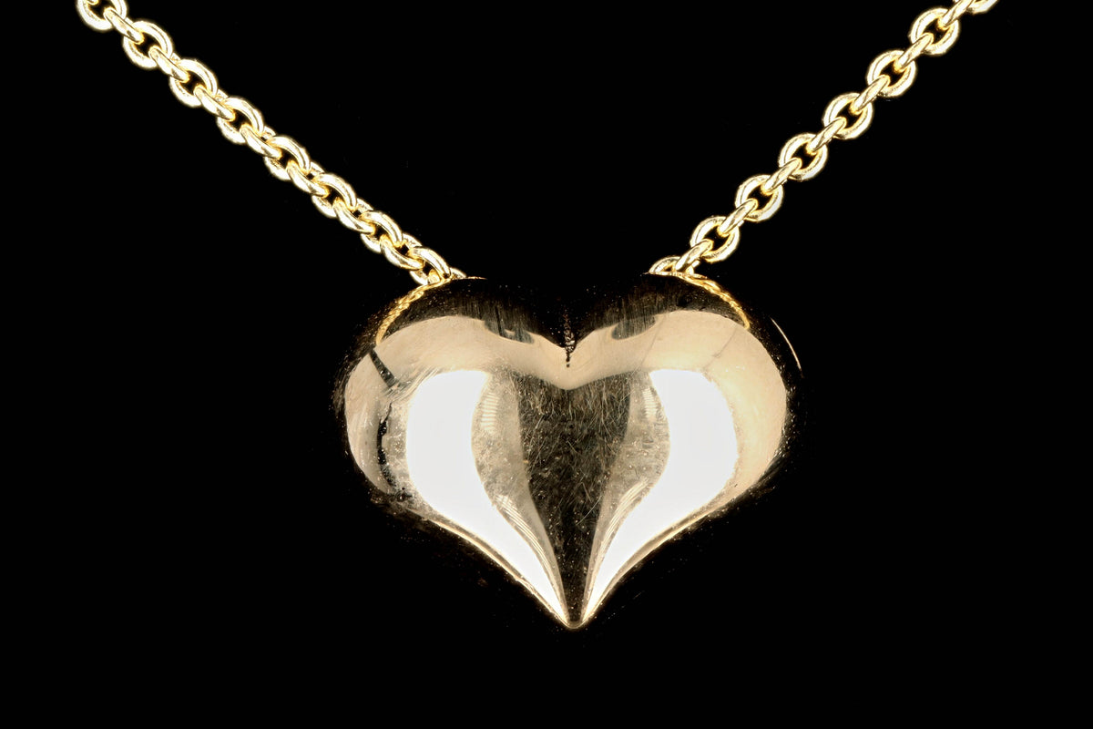 14K White, Yellow, or Rose Gold Puffy Heart Necklace - Queen May
