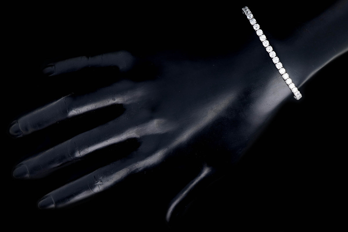 14K White Gold 6.64 Carat Round Brilliant Cut Diamond Tennis Bracelet - Queen May