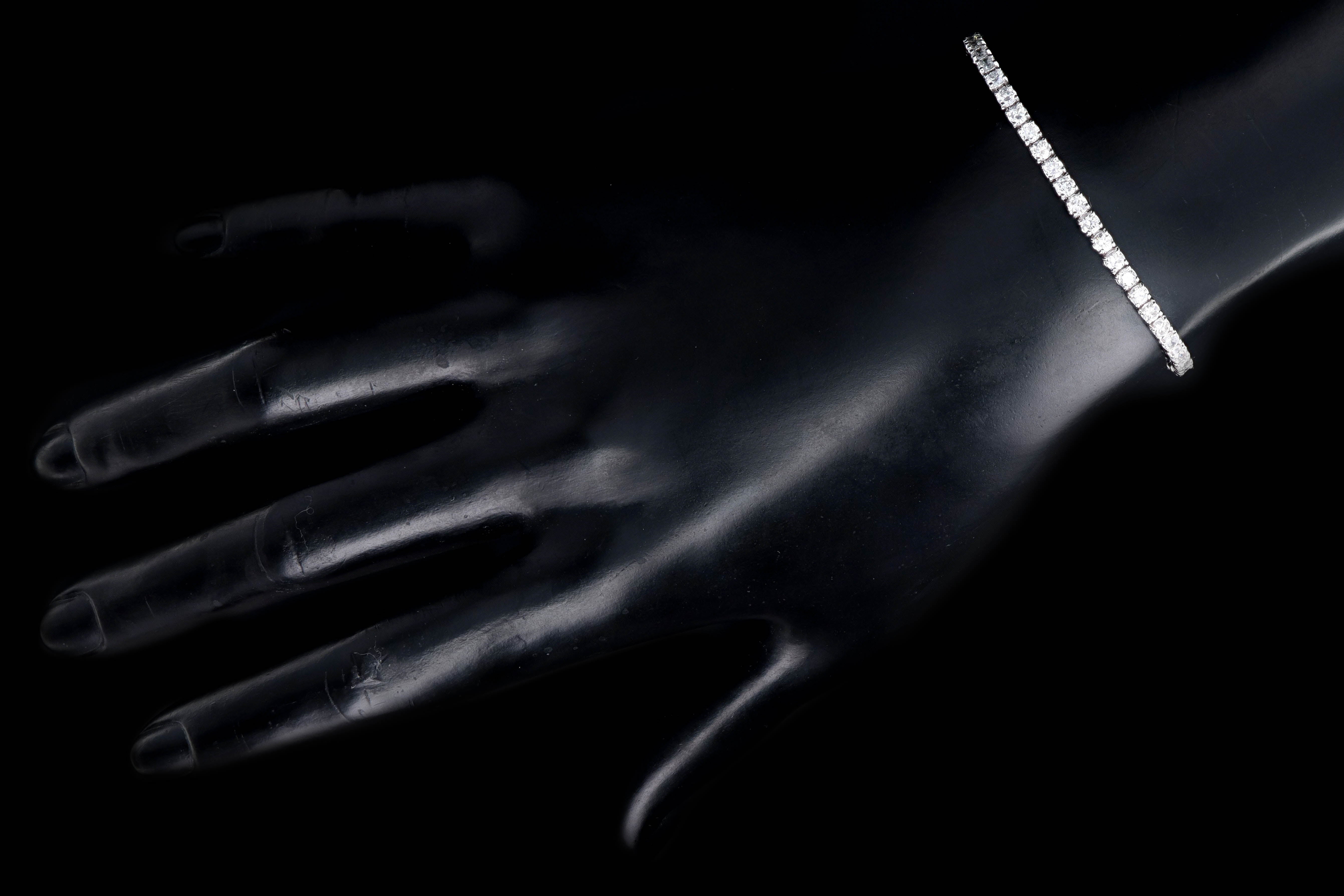 New 14K White Gold 3.87 Carat Round Brilliant Cut Diamond Tennis Bracelet - Queen May
