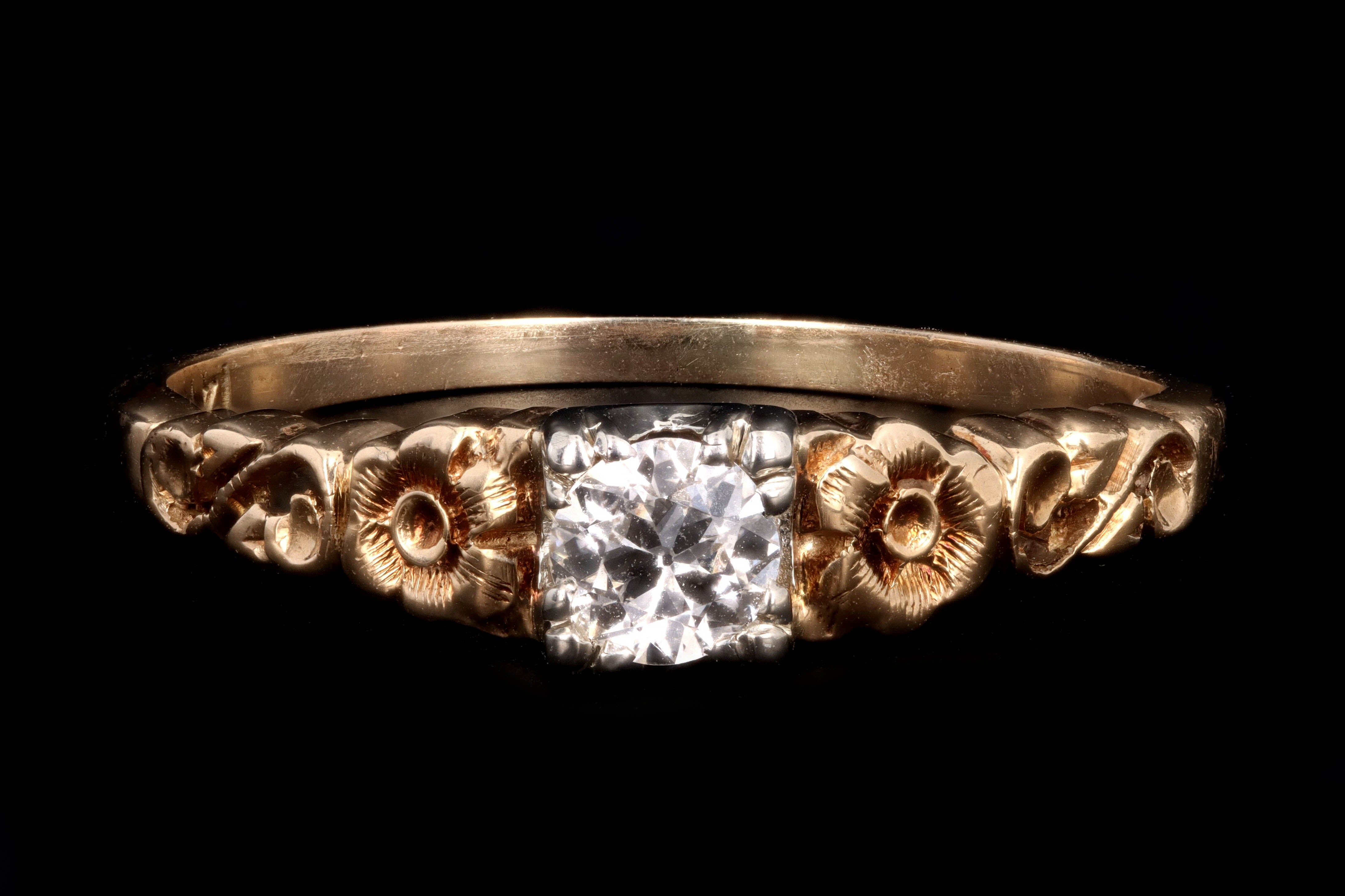 Art Deco 14K Gold .18 Carat Old European Cut Diamond Engagement Ring - Queen May