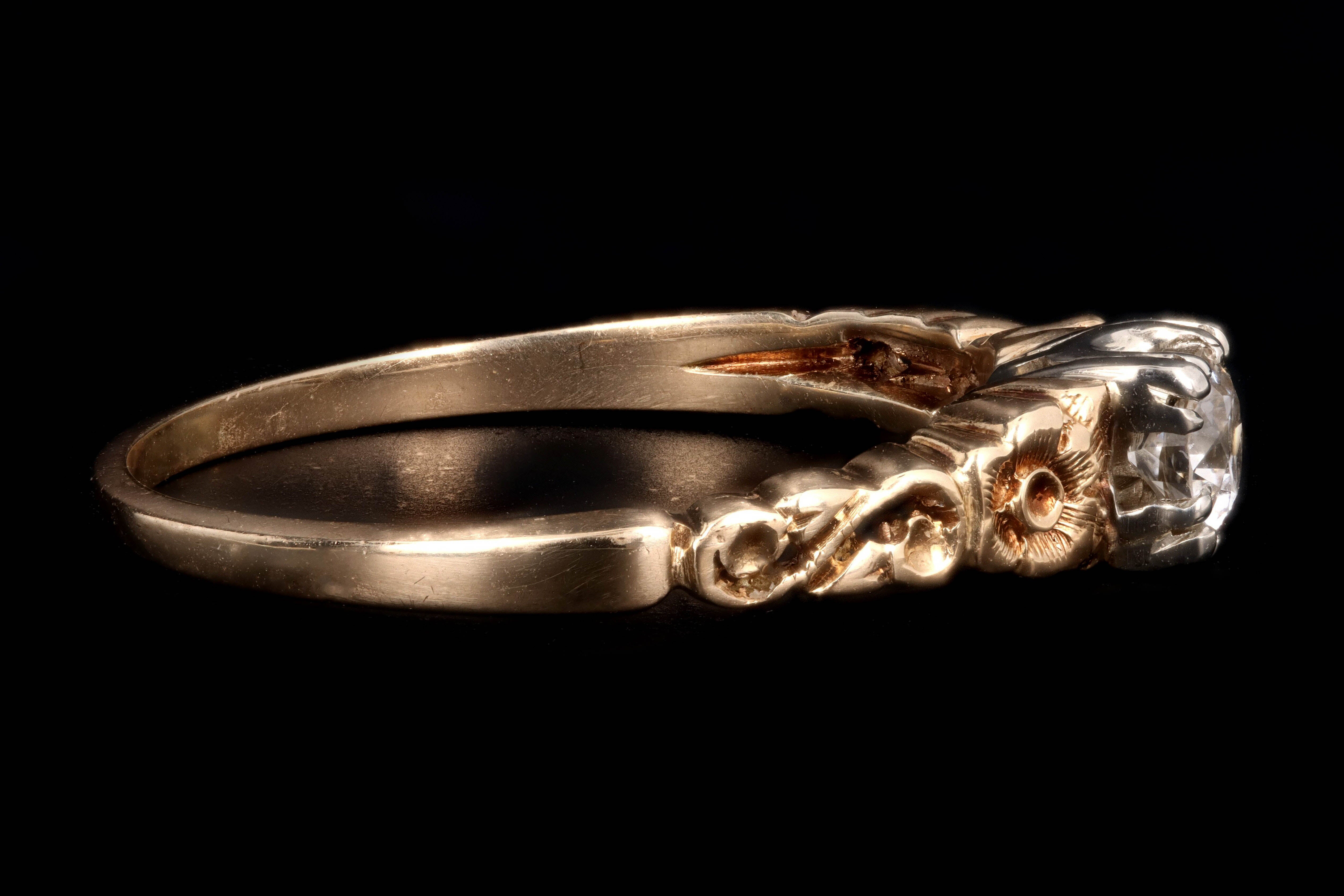 Art Deco 14K Gold .18 Carat Old European Cut Diamond Engagement Ring - Queen May
