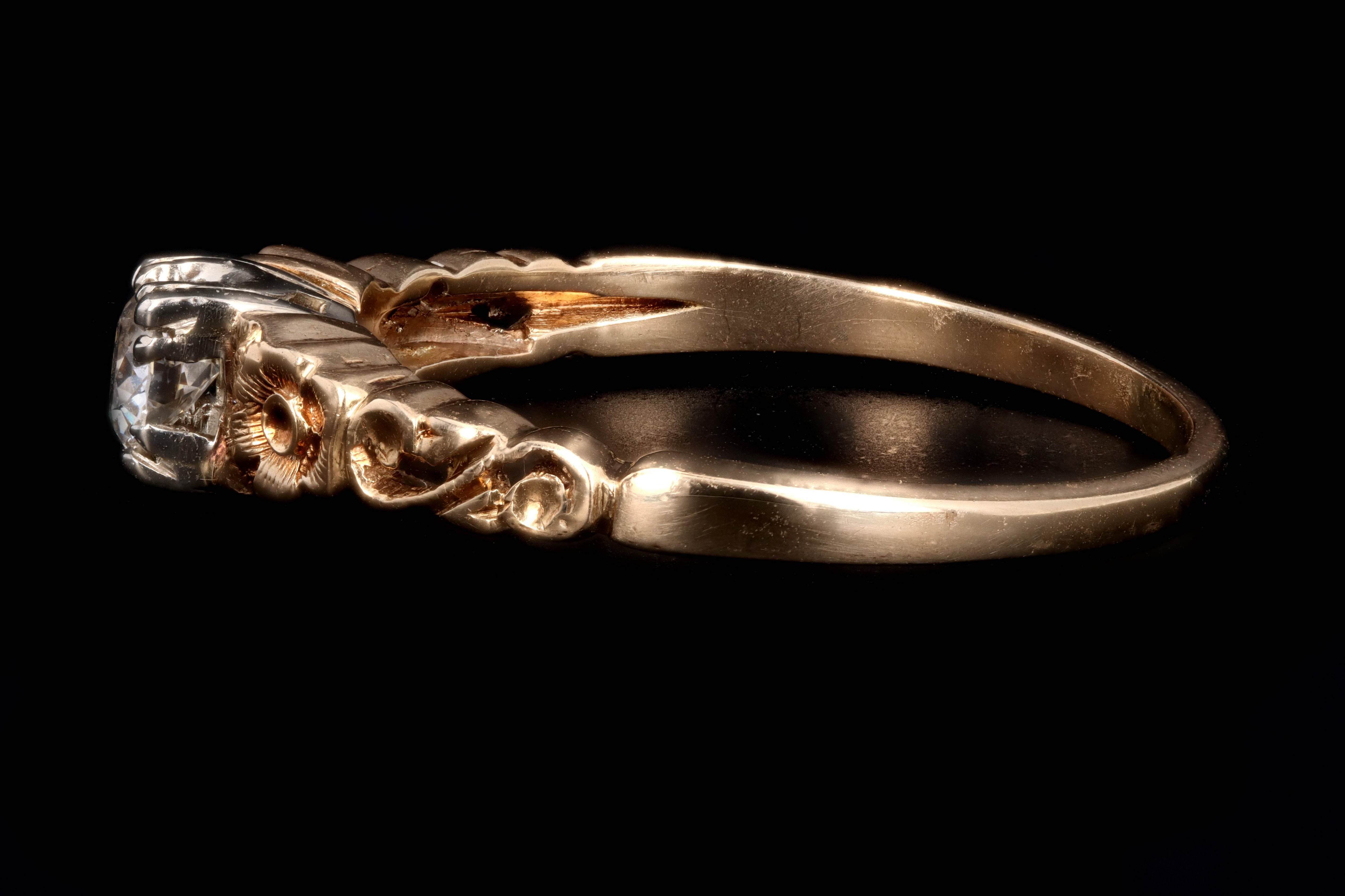 Art Deco 14K Gold .18 Carat Old European Cut Diamond Engagement Ring - Queen May