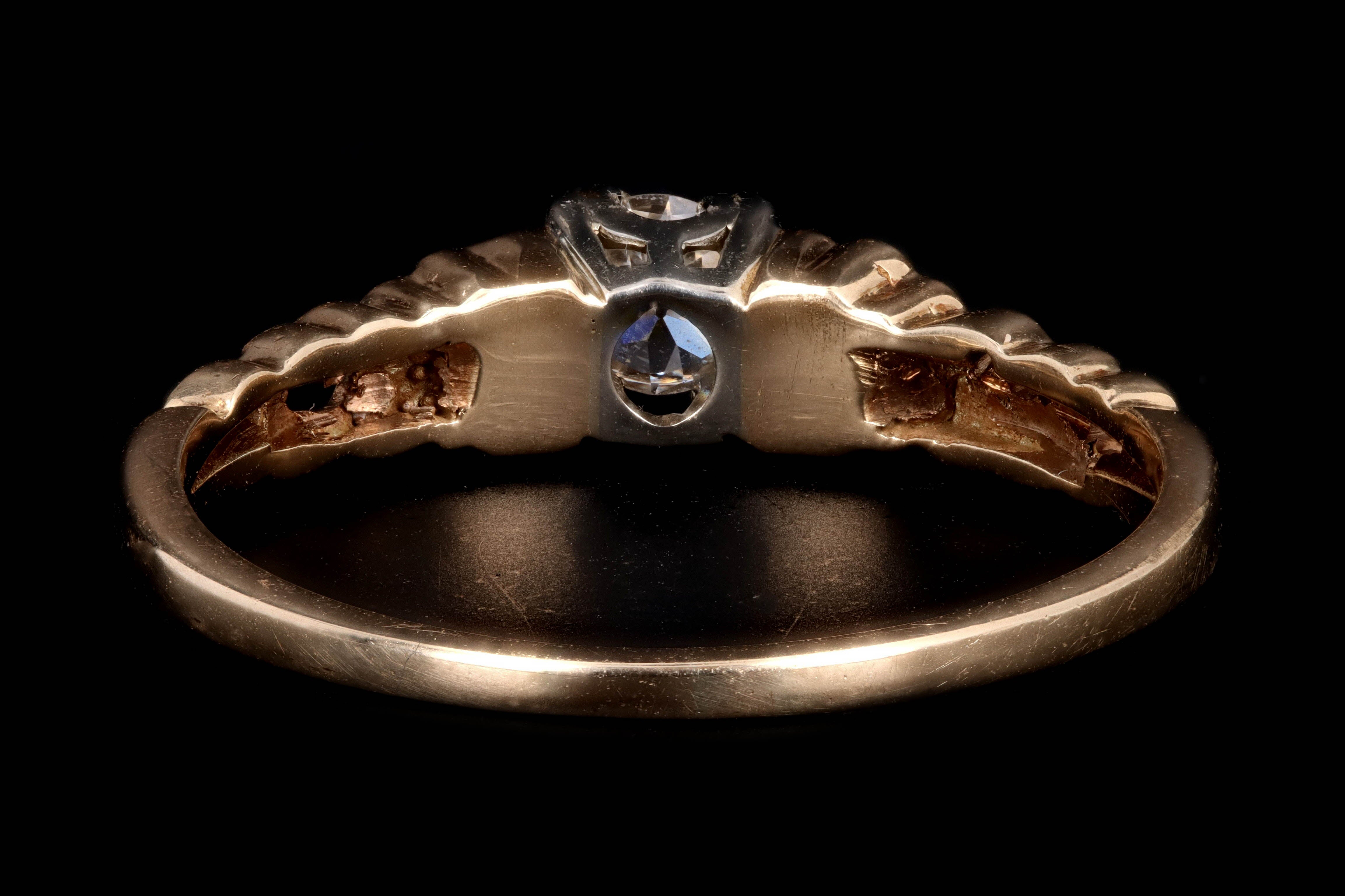 Art Deco 14K Gold .18 Carat Old European Cut Diamond Engagement Ring - Queen May