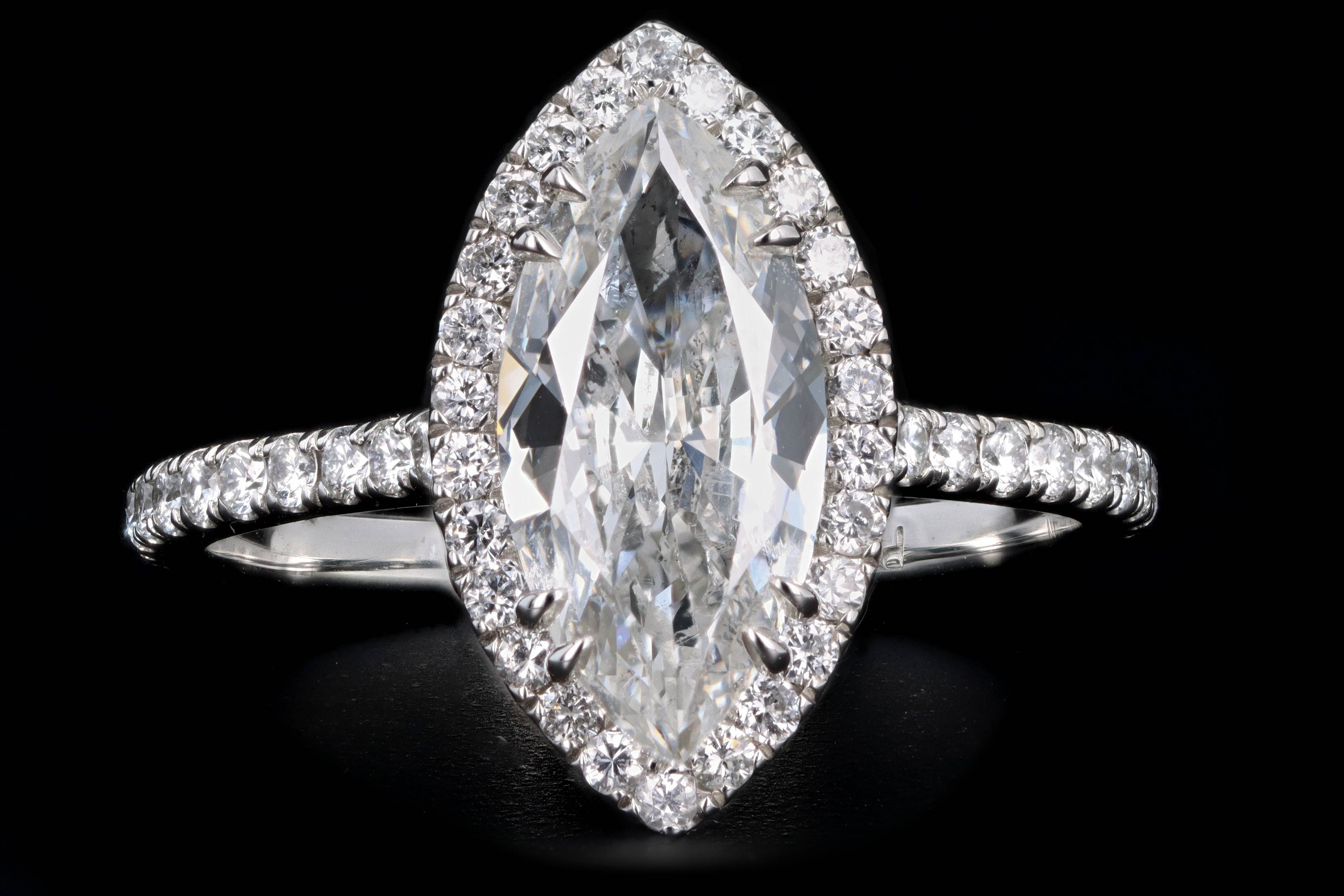 New Platinum 1.59 Carat Marquise Cut Diamond Halo Engagement Ring GIA Certified - Queen May