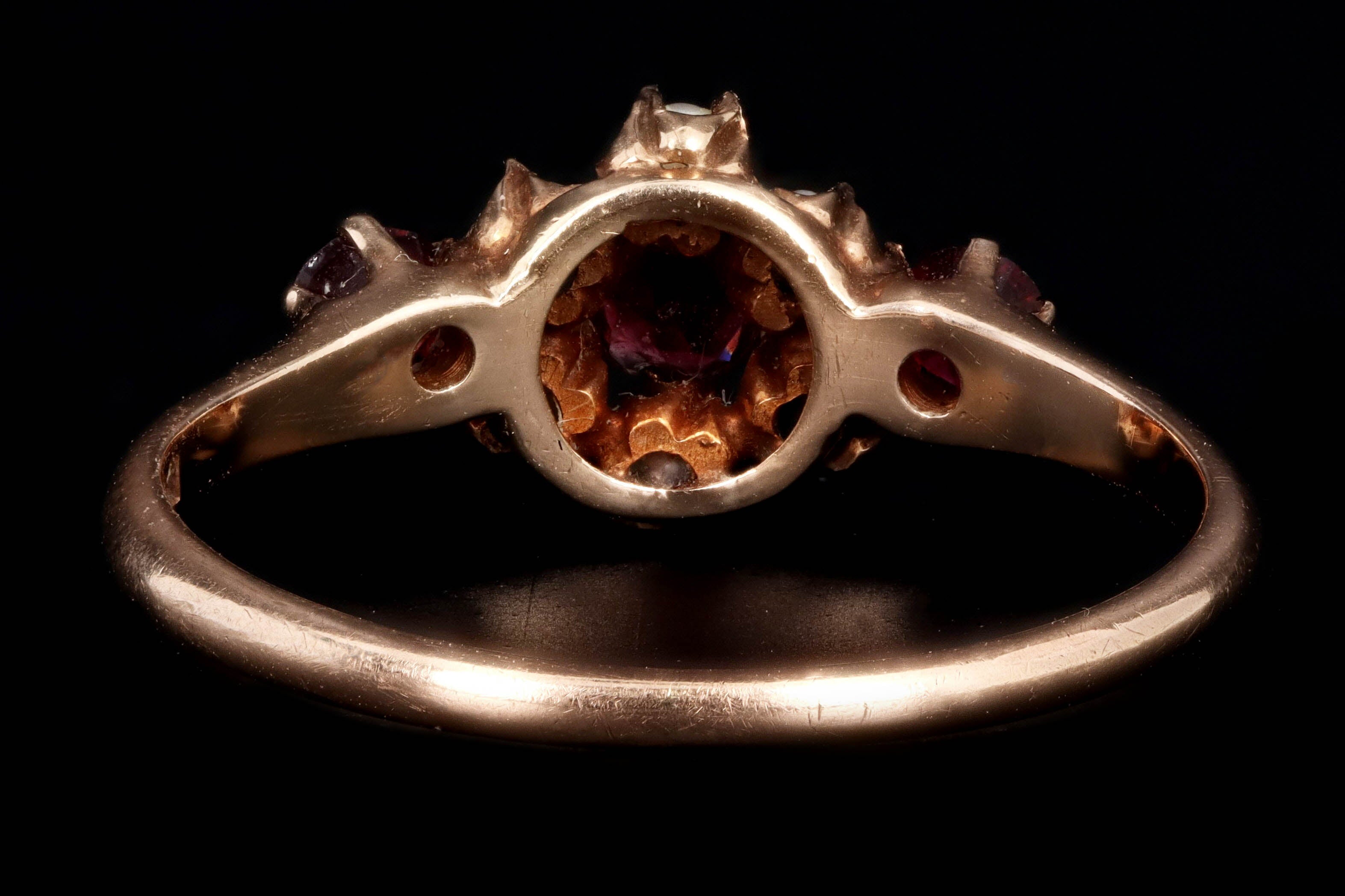 Victorian 10K Rose Gold Garnet & Seed Pearl Ring - Queen May