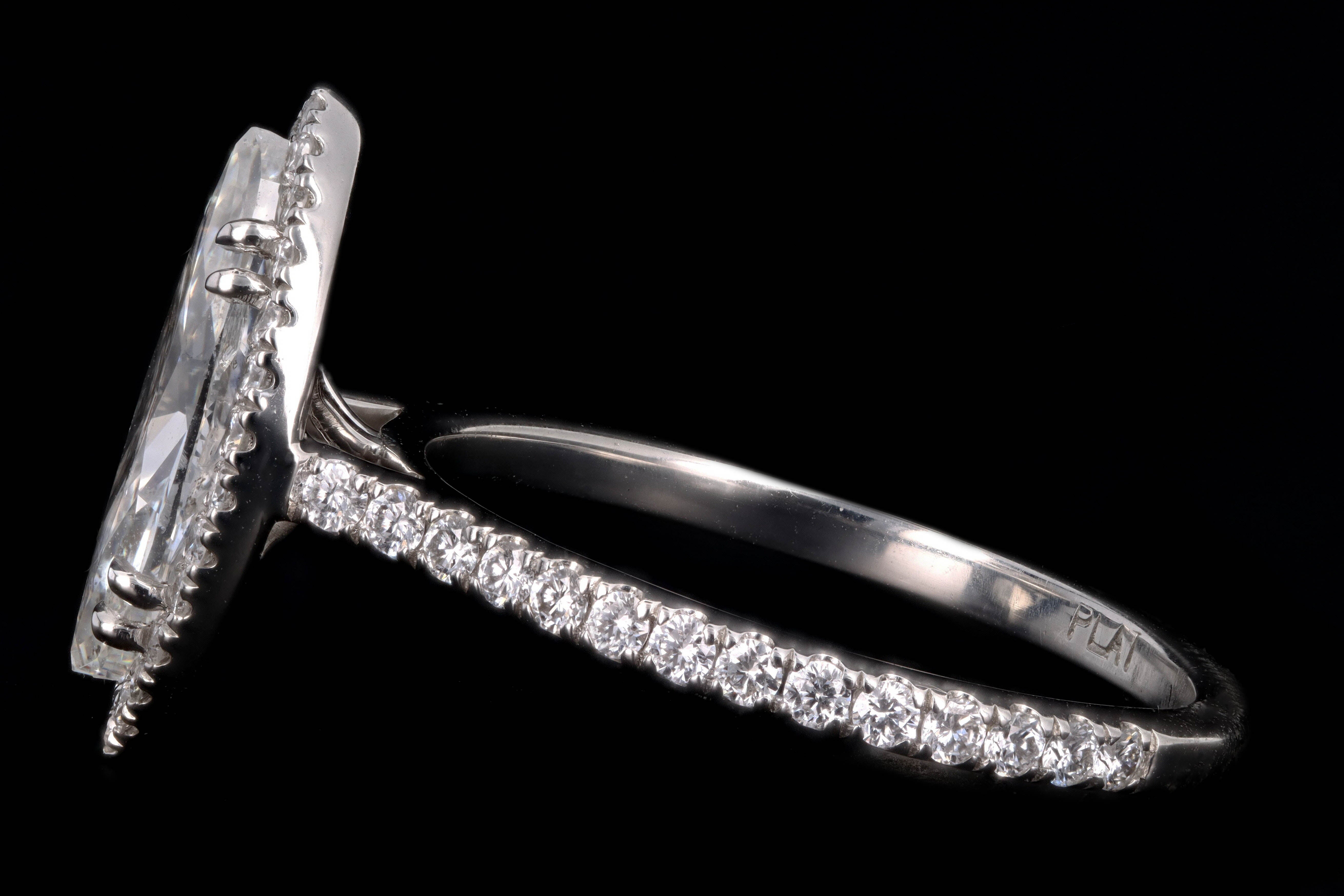 New Platinum 1.59 Carat Marquise Cut Diamond Halo Engagement Ring GIA Certified - Queen May