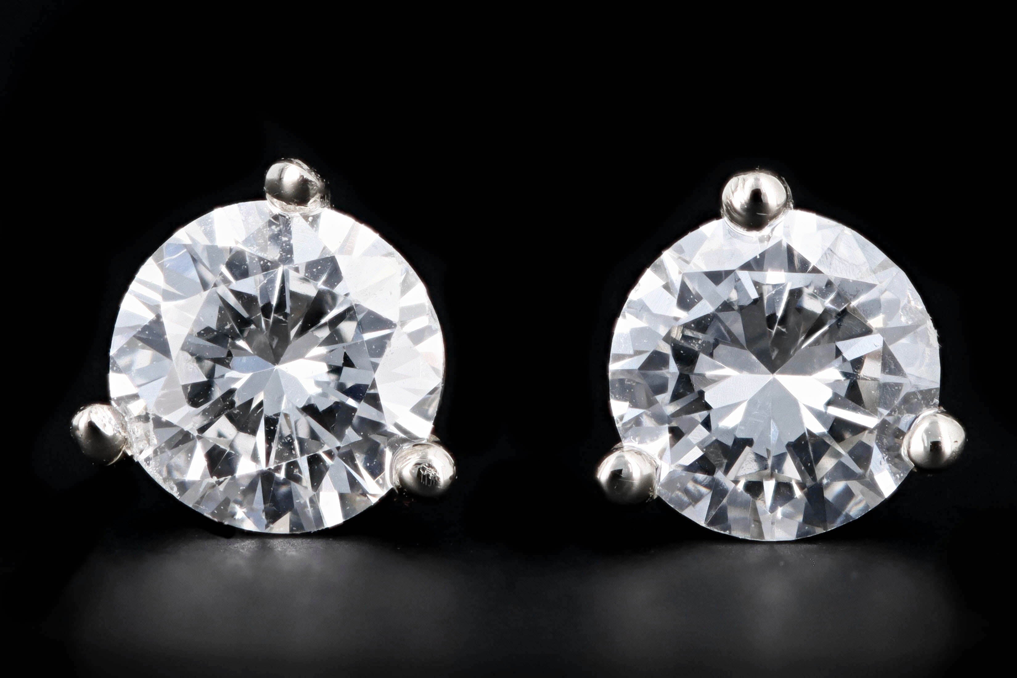 New 14K White Gold .67 Carat Round Brilliant Diamond Martini Stud Earrings - Queen May