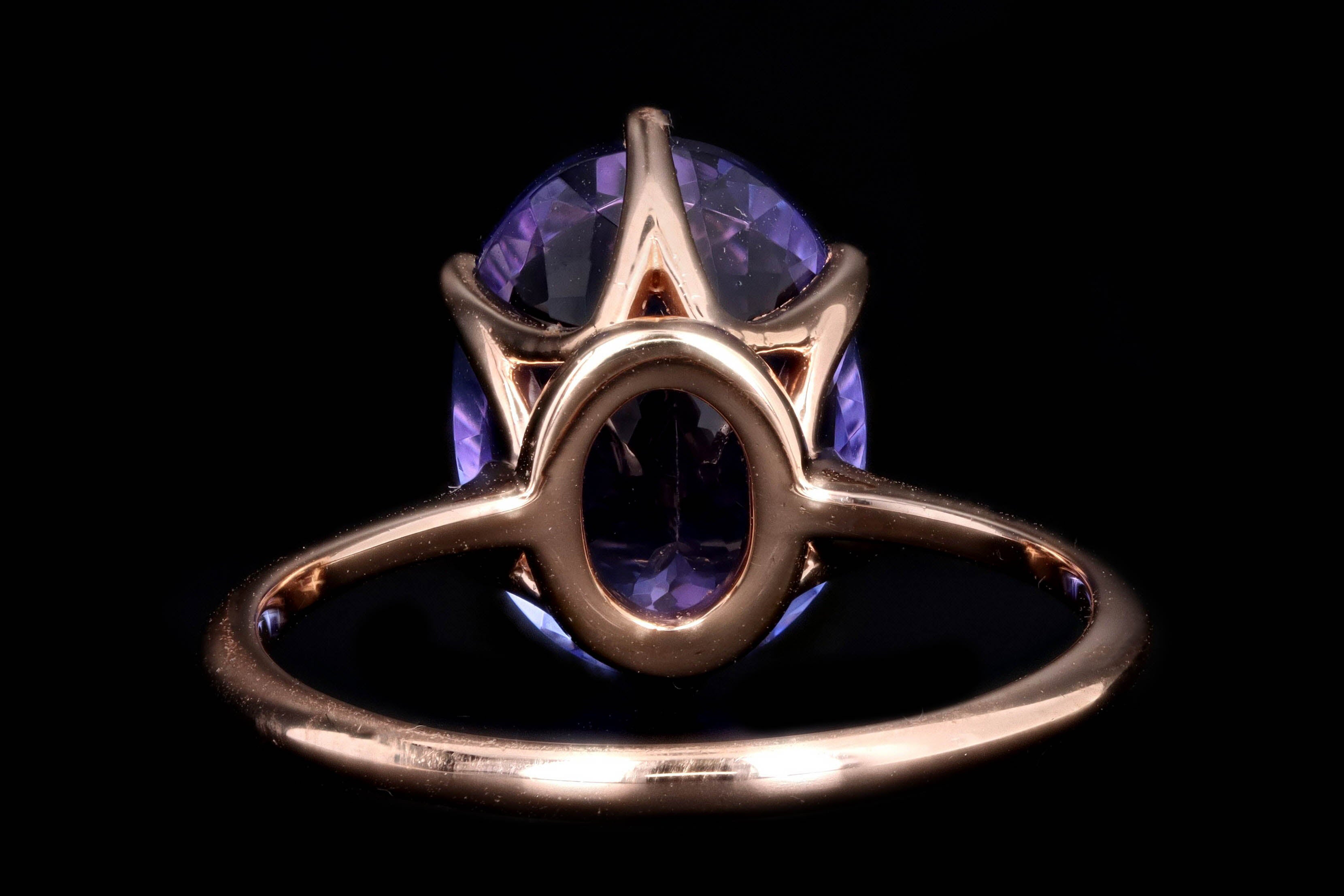 New Vintage Inspired 18K Rose Gold 5.05 Carat Oval Cut Tanzanite Ring - Queen May